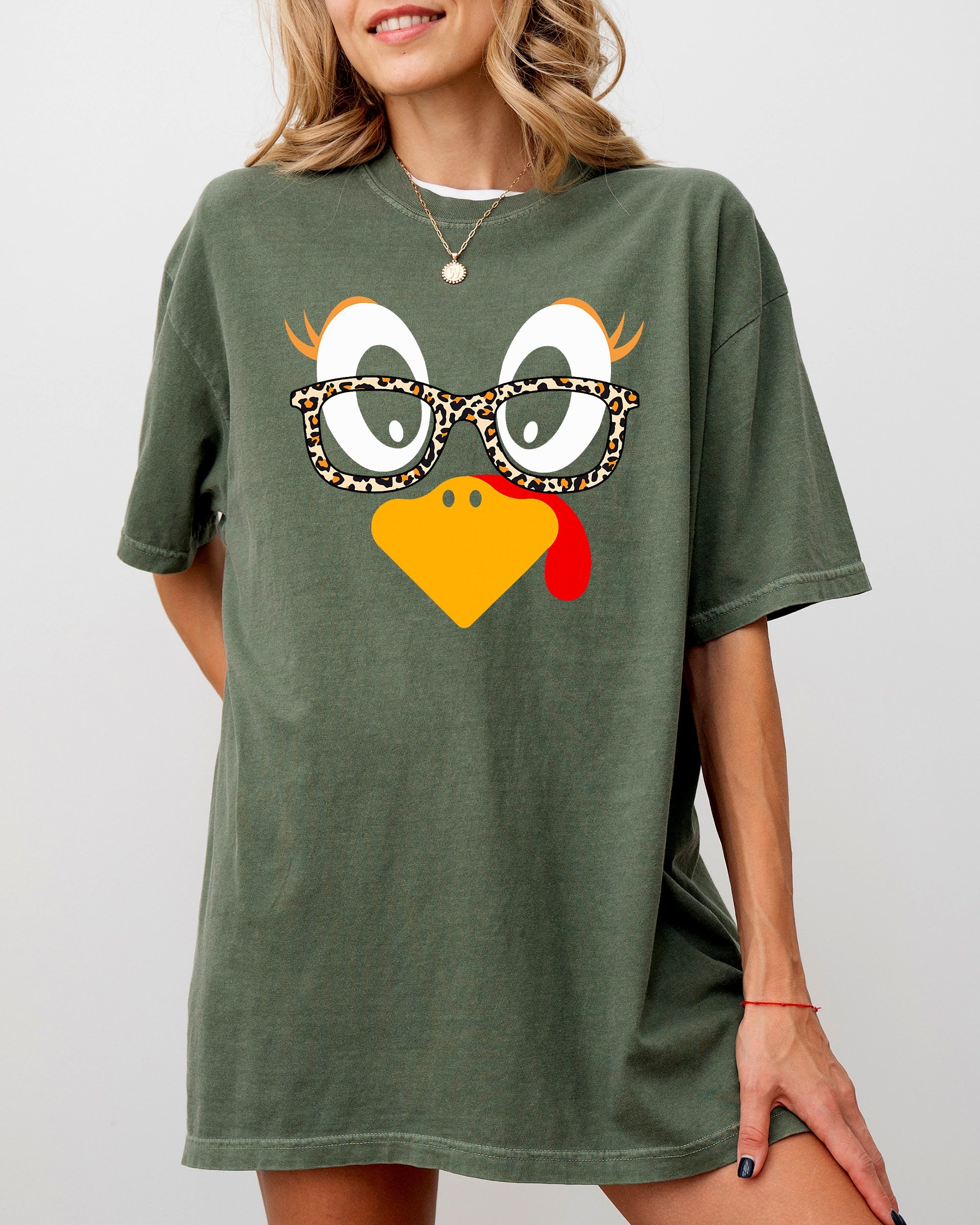 Thanksgiving Turkey Funny Face Leopard Print Fall Autumn Teacher Chic Comfort Colors Tee