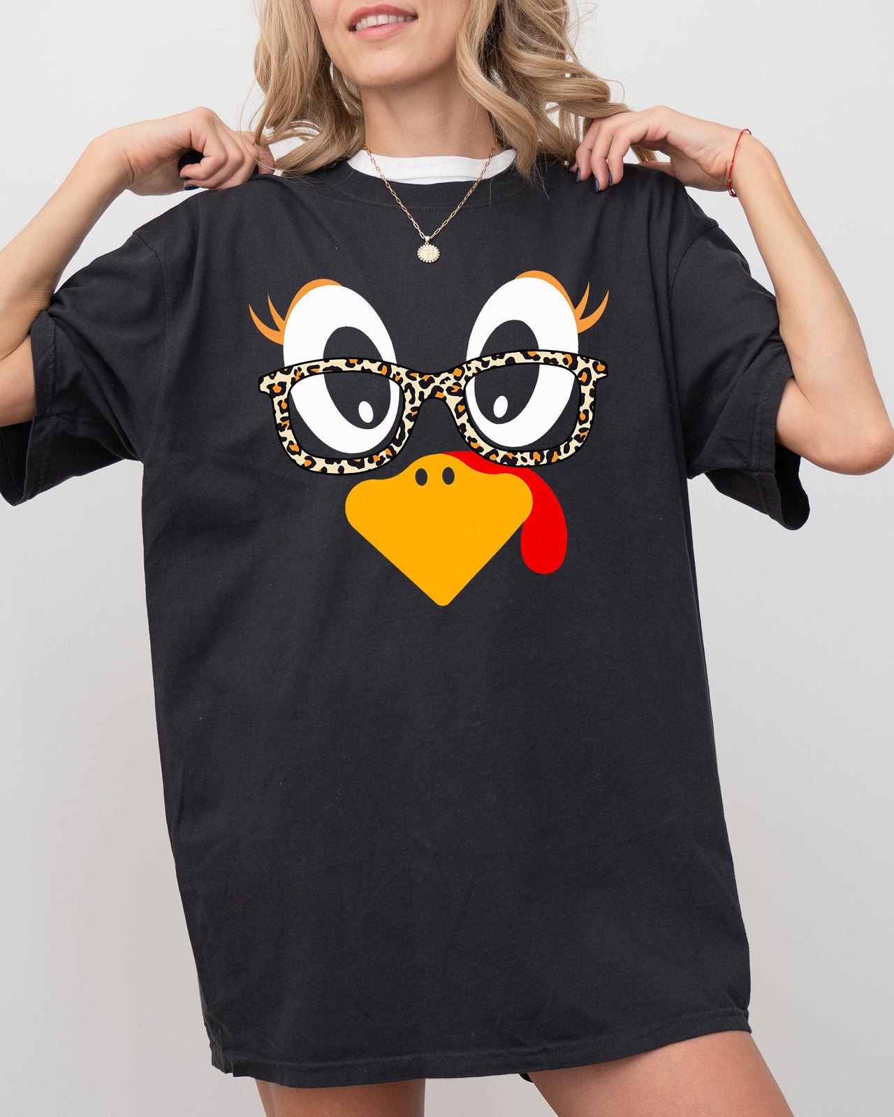 Thanksgiving Turkey Funny Face Leopard Print Fall Autumn Teacher Chic Comfort Colors Tee