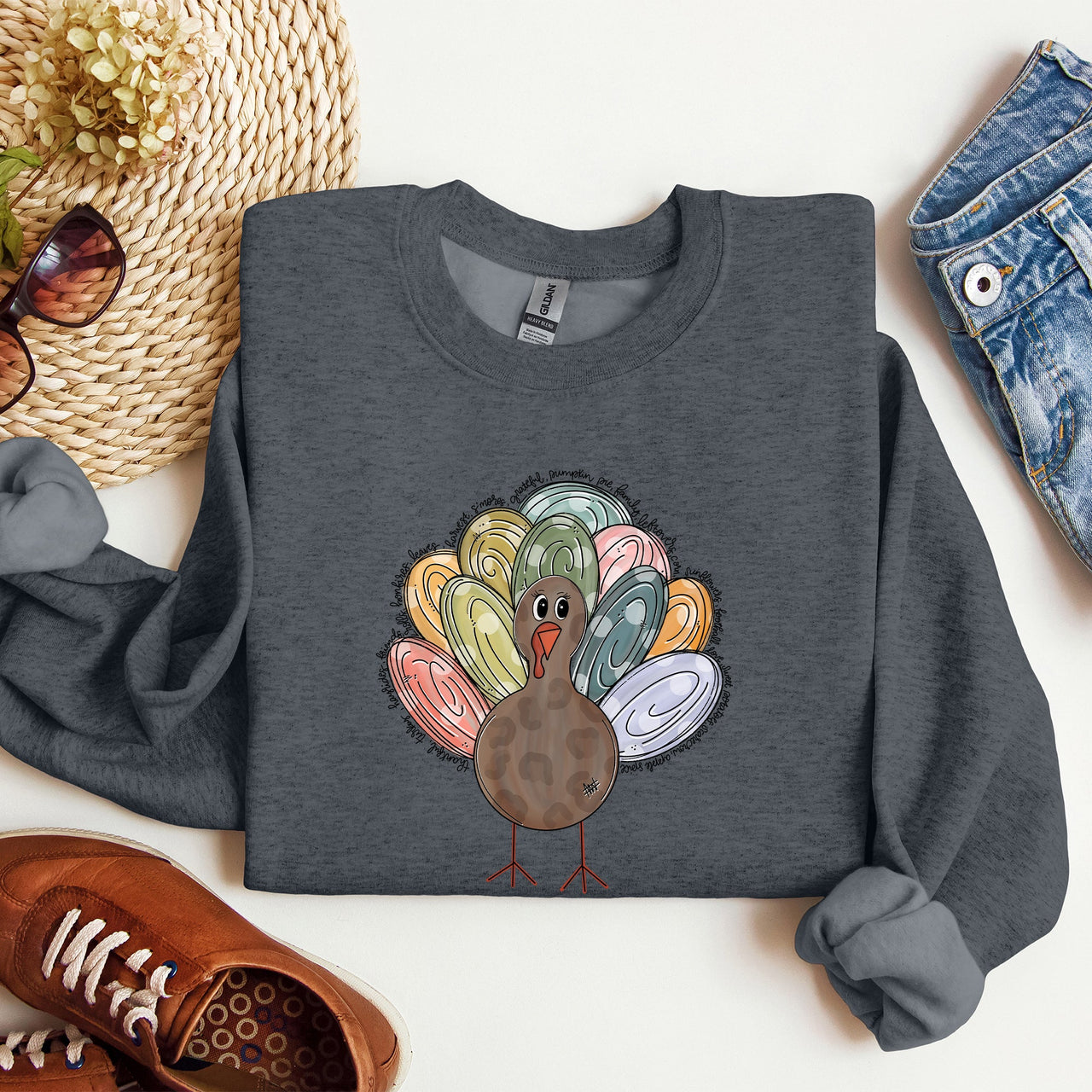 Thanksgiving Turkey Autumn Words Saying And Festive Phrases Collection Sweatshirt