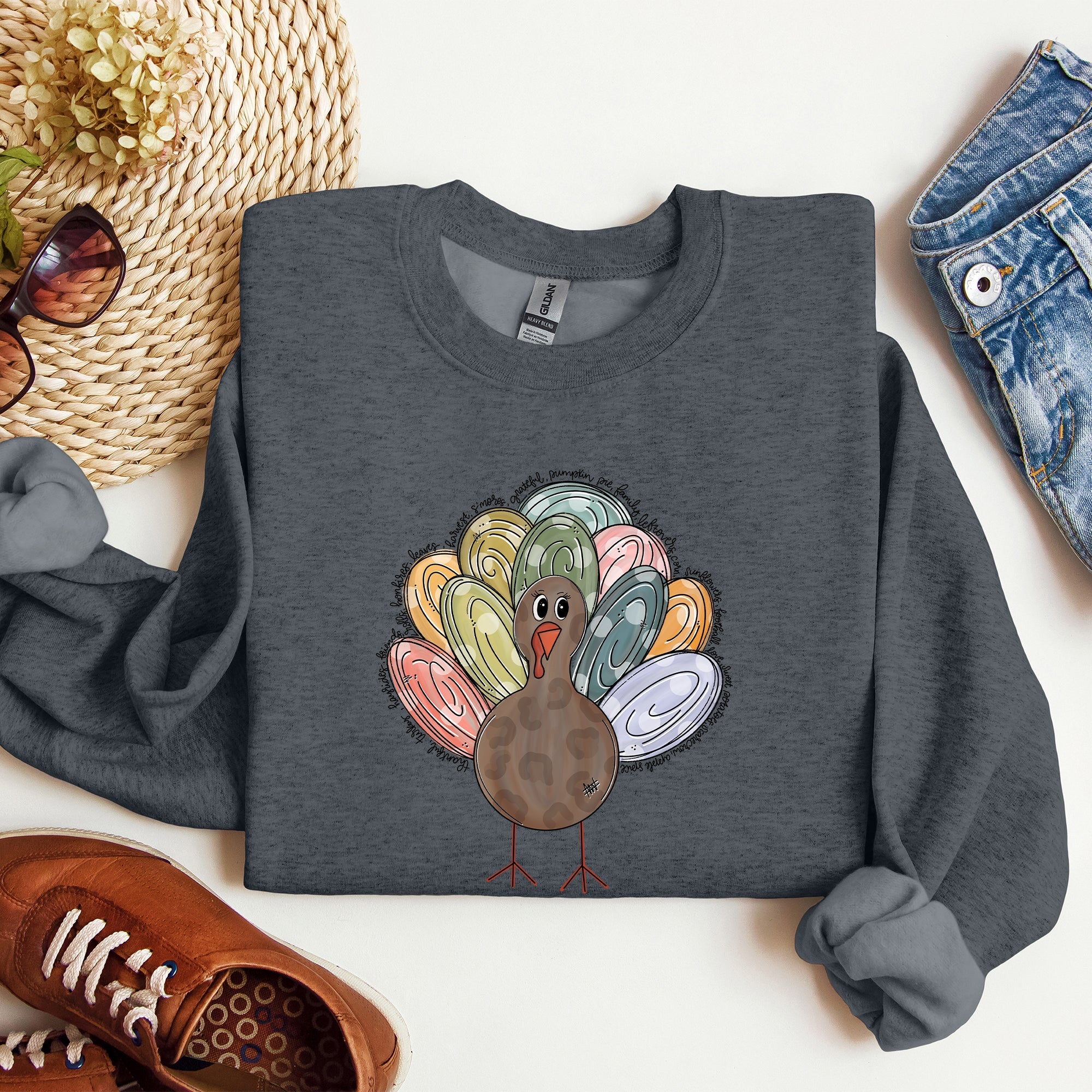 Thanksgiving Turkey Autumn Words Saying And Festive Phrases Collection Sweatshirt