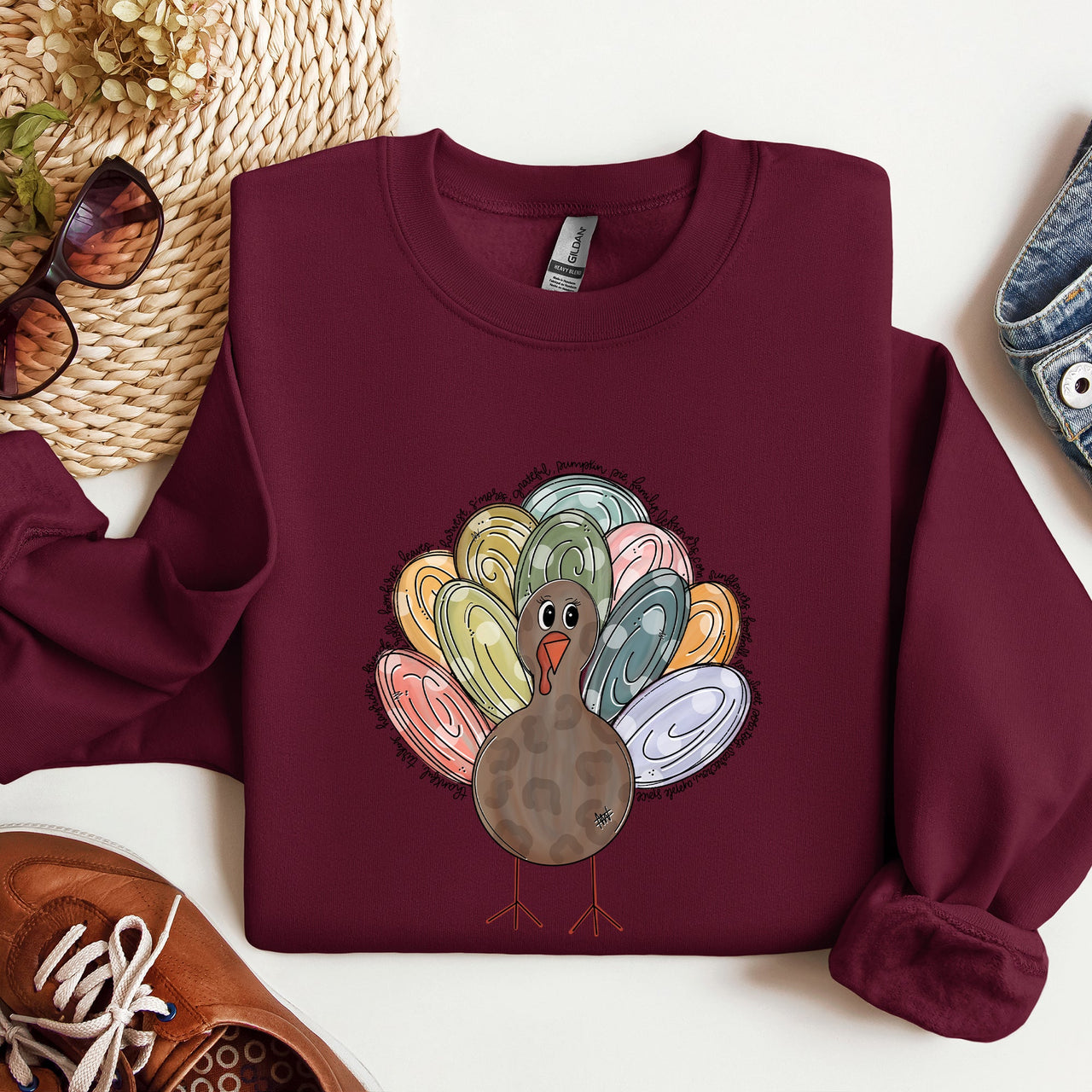 Thanksgiving Turkey Autumn Words Saying And Festive Phrases Collection Sweatshirt