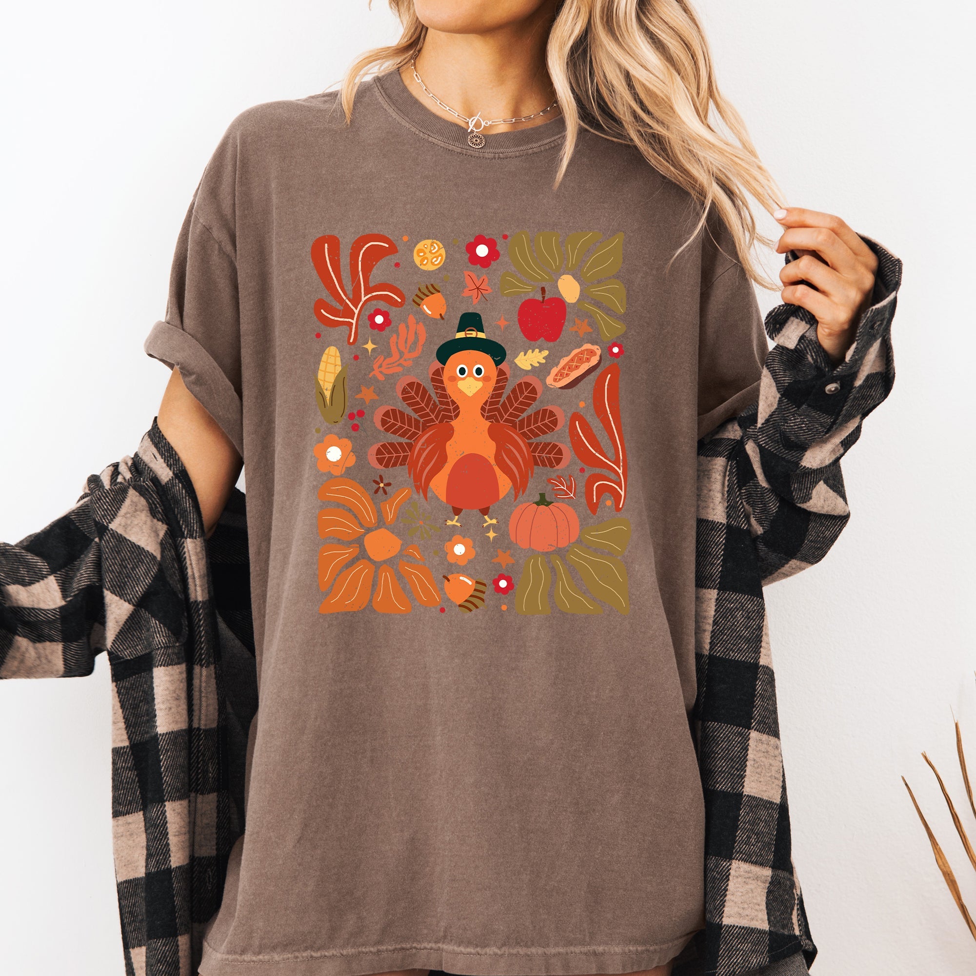 Thanksgiving Turkey With Floral Bouquet Boho Botanical Autumn Harvest Design Comfort Colors Tee