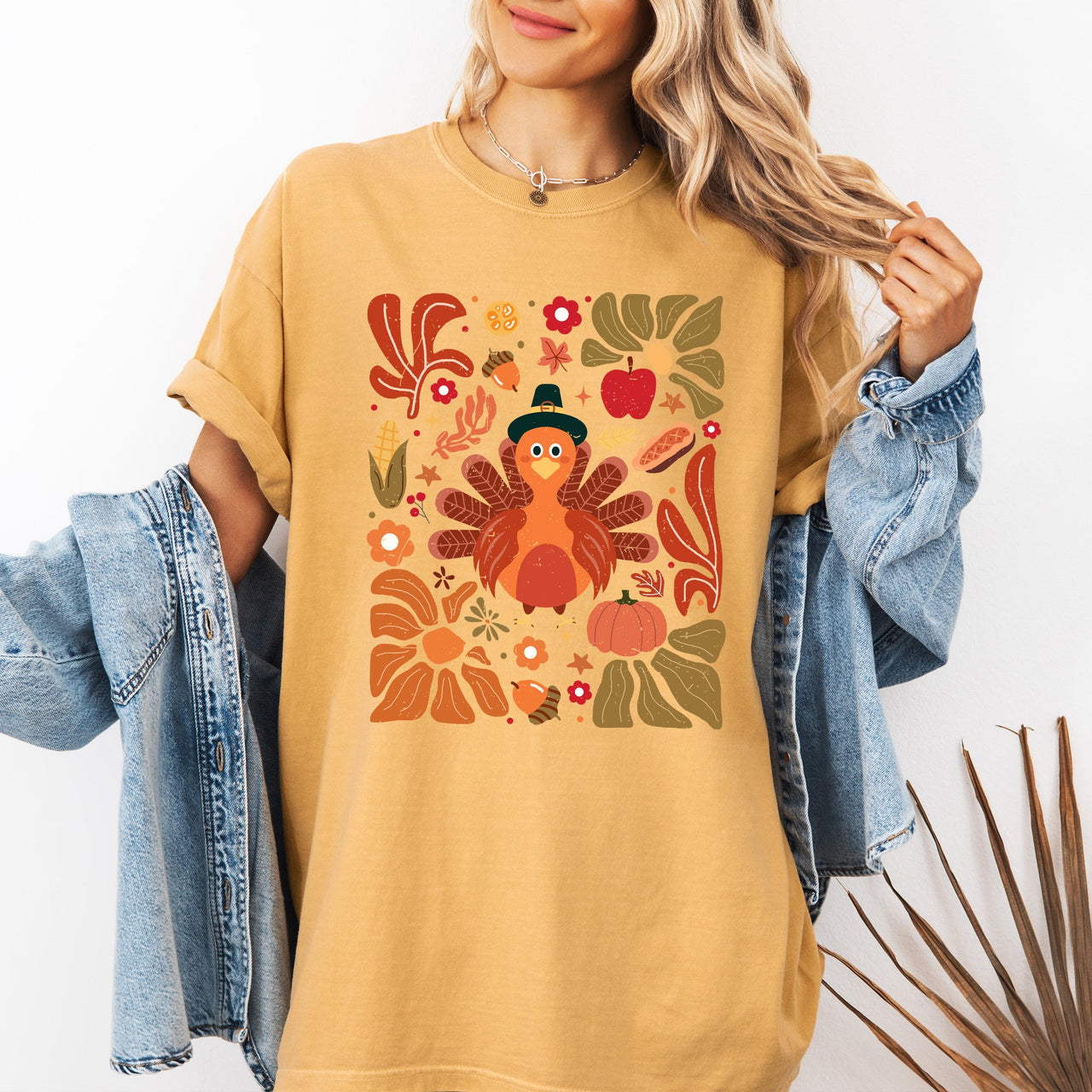 Thanksgiving Turkey With Floral Bouquet Boho Botanical Autumn Harvest Design Comfort Colors Tee
