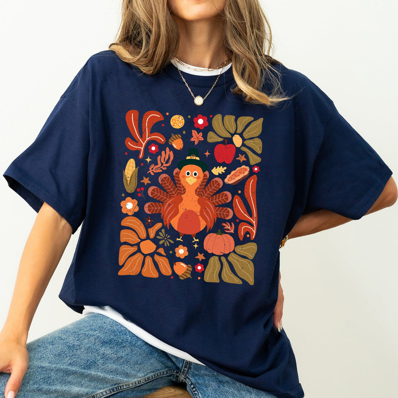 Thanksgiving Turkey With Floral Bouquet Boho Botanical Autumn Harvest Design Comfort Colors Tee