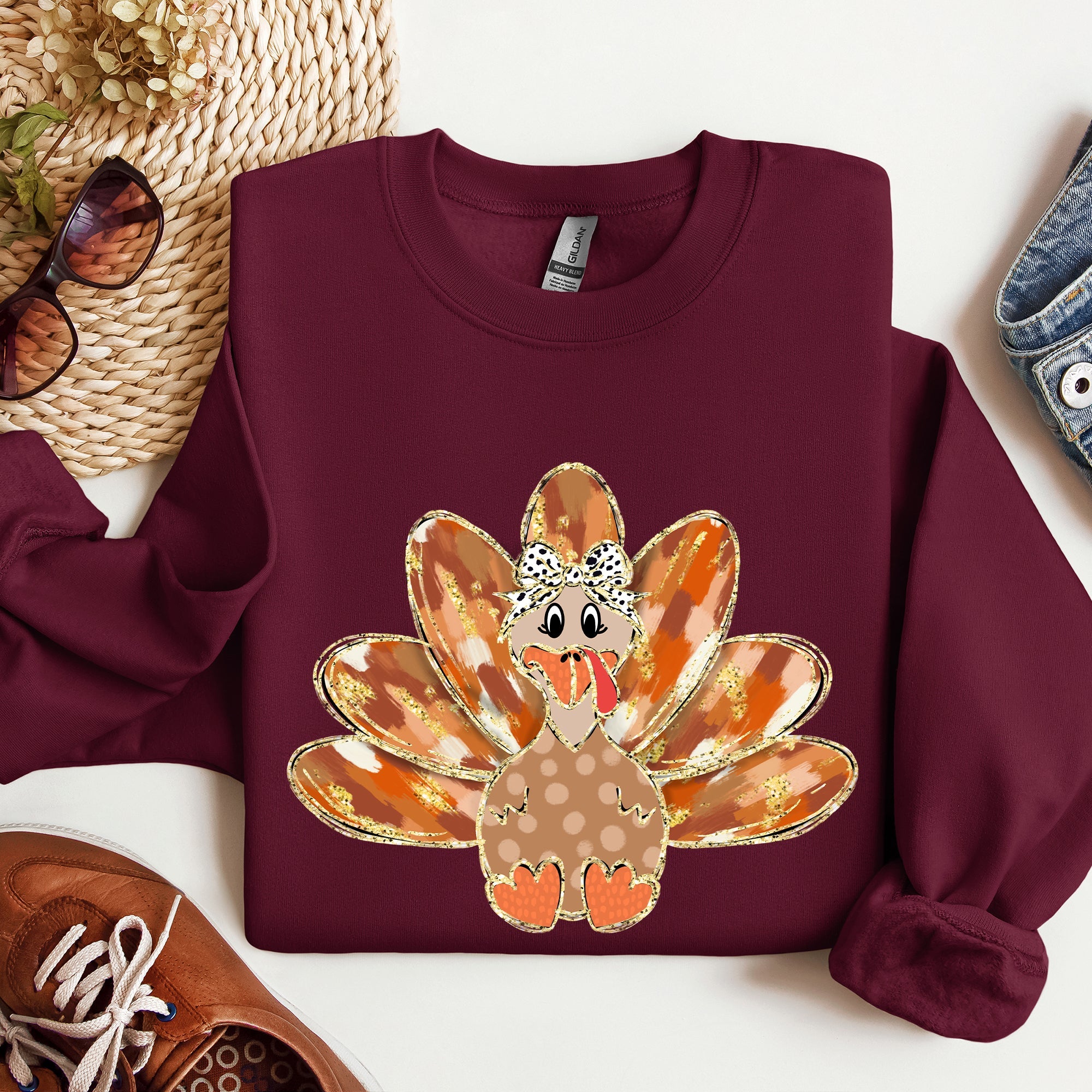 Thanksgiving Turkey Autumn Painted Graphic Fall Harvest Illustration Cozy Sweatshirt