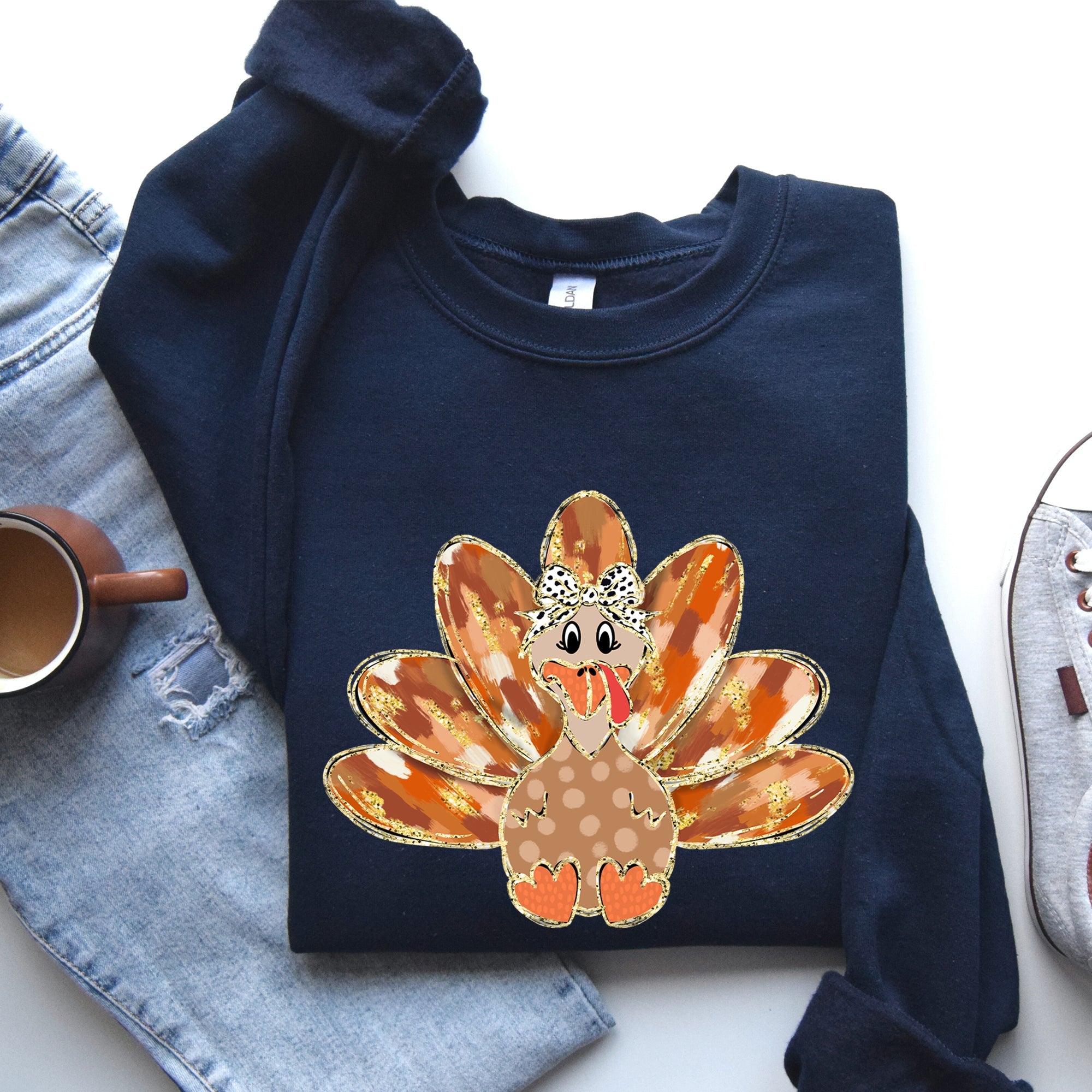 Thanksgiving Turkey Autumn Painted Graphic Fall Harvest Illustration Cozy Sweatshirt
