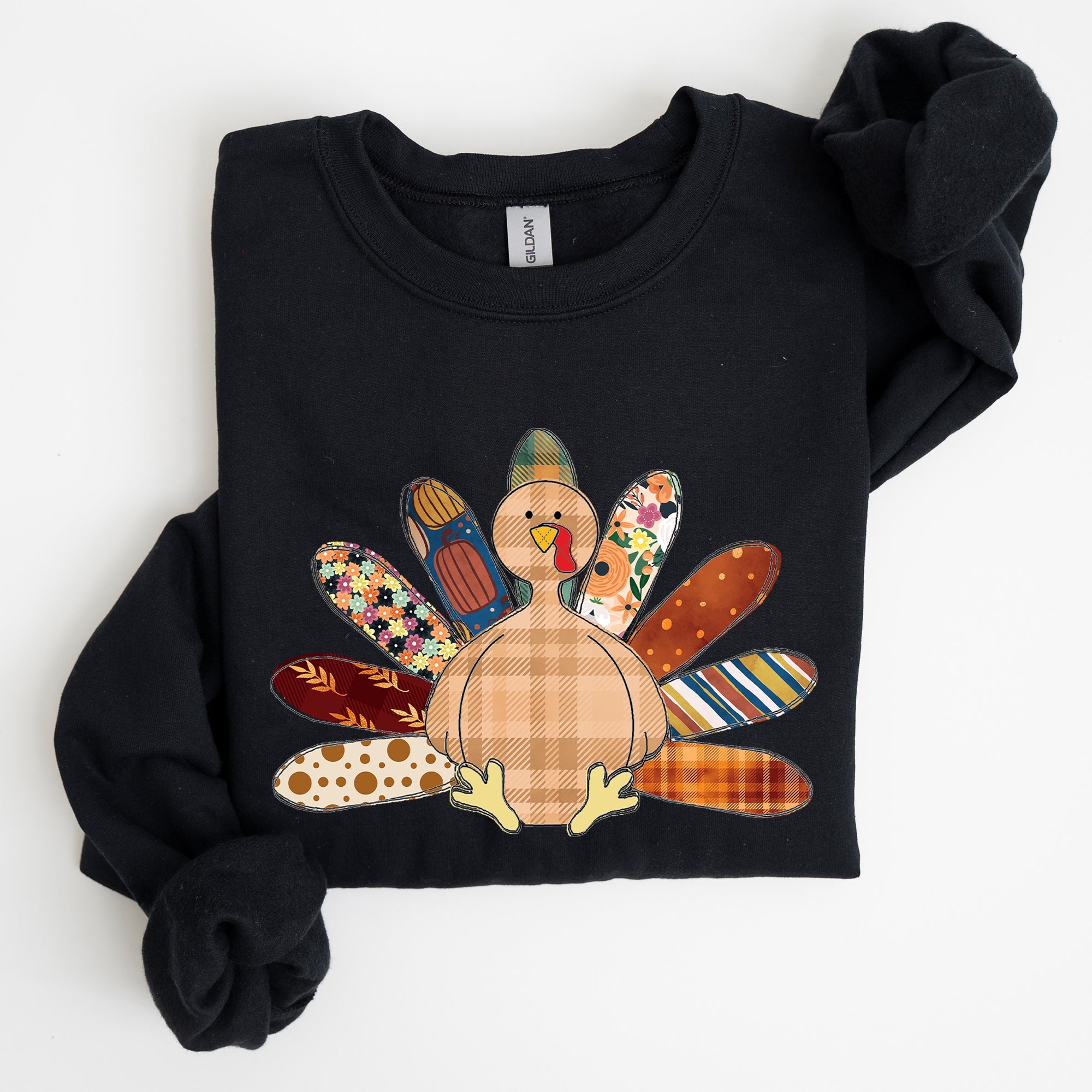 Thanksgiving Turkey Plaid Autumn Patterns Cozy Festive Decor Soft Fleece Lined Sweatshirt
