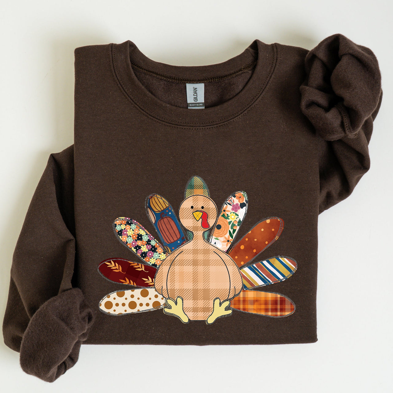 Thanksgiving Turkey Plaid Autumn Patterns Cozy Festive Decor Soft Fleece Lined Sweatshirt