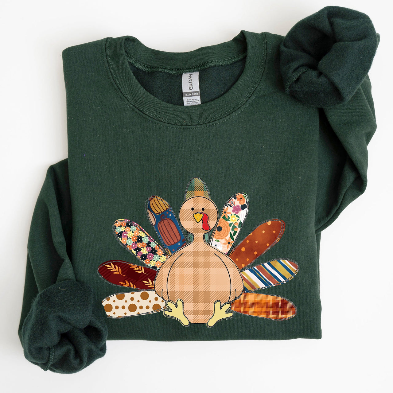 Thanksgiving Turkey Plaid Autumn Patterns Cozy Festive Decor Soft Fleece Lined Sweatshirt