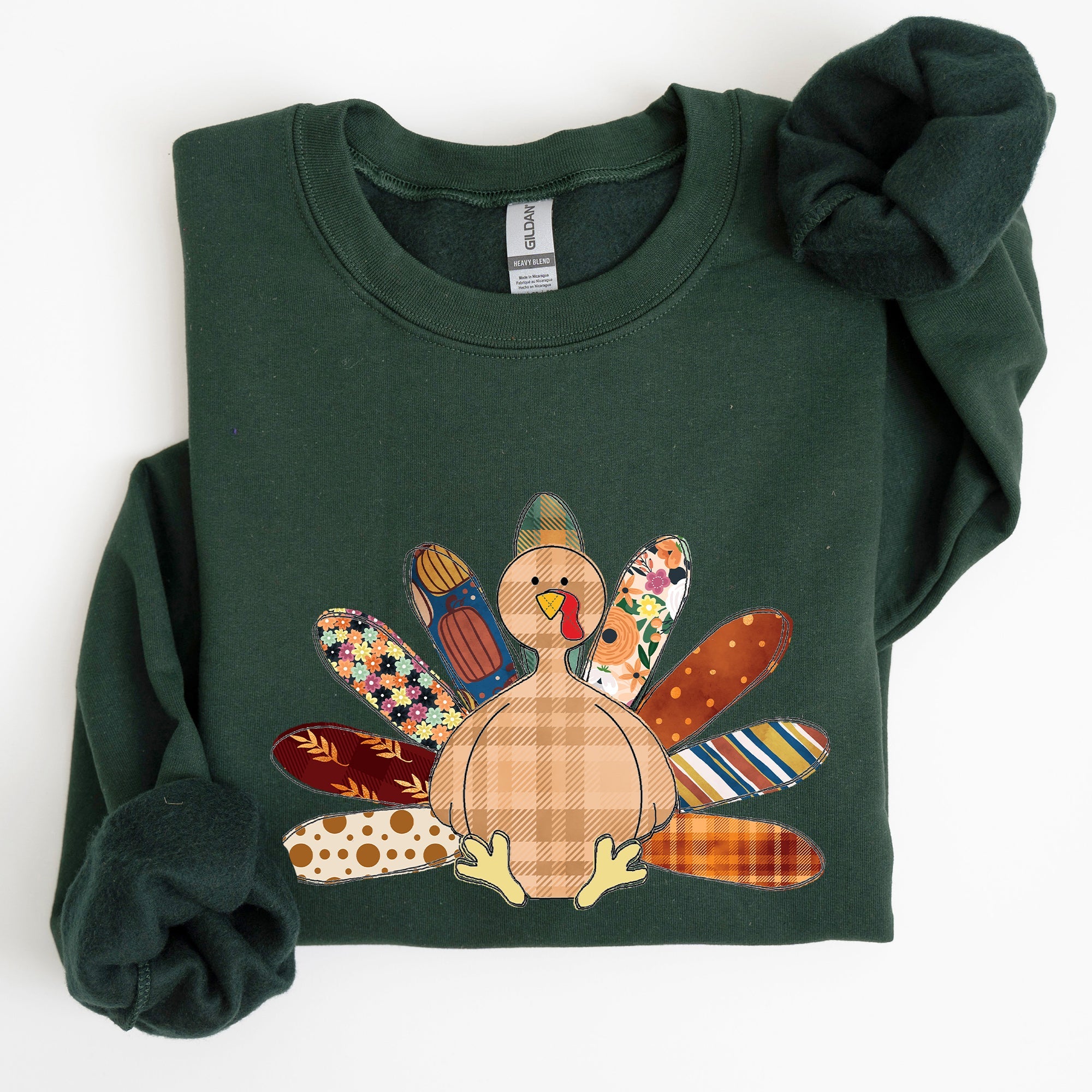 Thanksgiving Turkey Plaid Autumn Patterns Cozy Festive Decor Soft Fleece Lined Sweatshirt