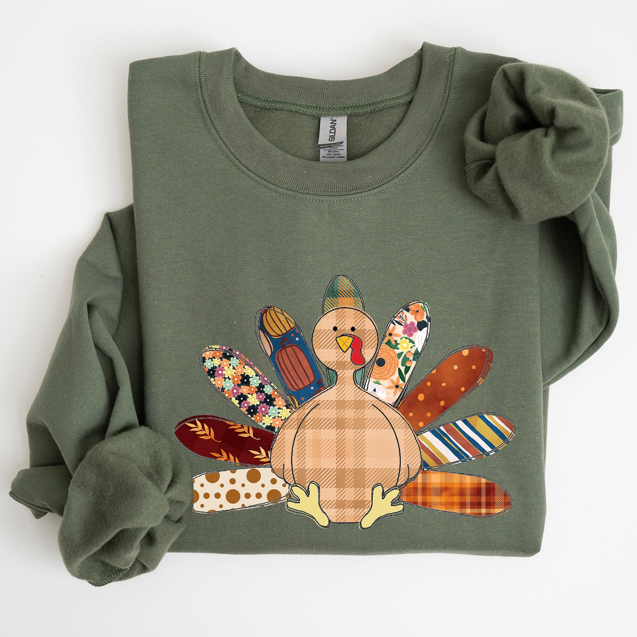 Thanksgiving Turkey Plaid Autumn Patterns Cozy Festive Decor Soft Fleece Lined Sweatshirt