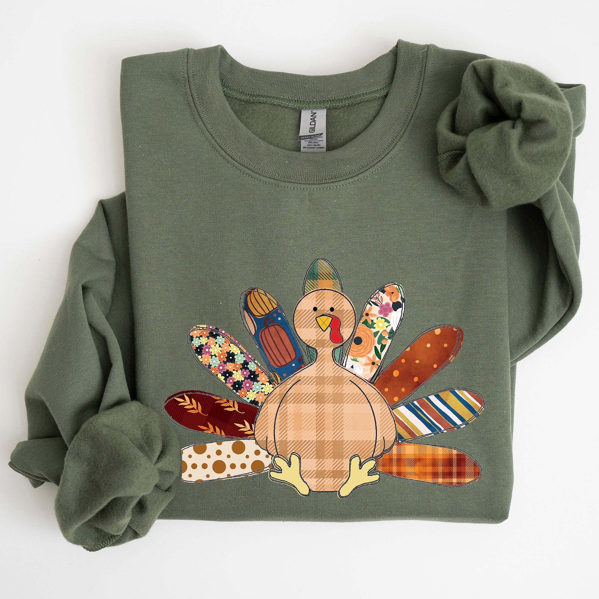 Thanksgiving Turkey Plaid Autumn Patterns Cozy Festive Decor Soft Fleece Lined Sweatshirt