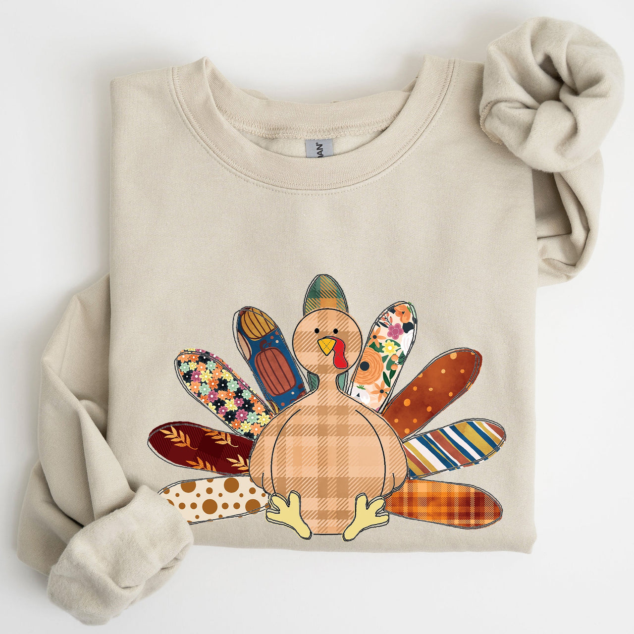 Thanksgiving Turkey Plaid Autumn Patterns Cozy Festive Decor Soft Fleece Lined Sweatshirt