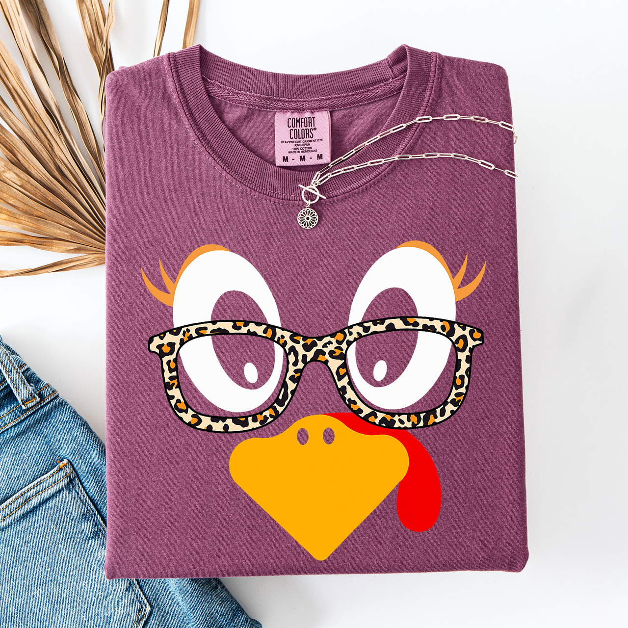 Thanksgiving Teacher Turkey Leopard Print Watercolor Design Collection Comfort Colors Tee