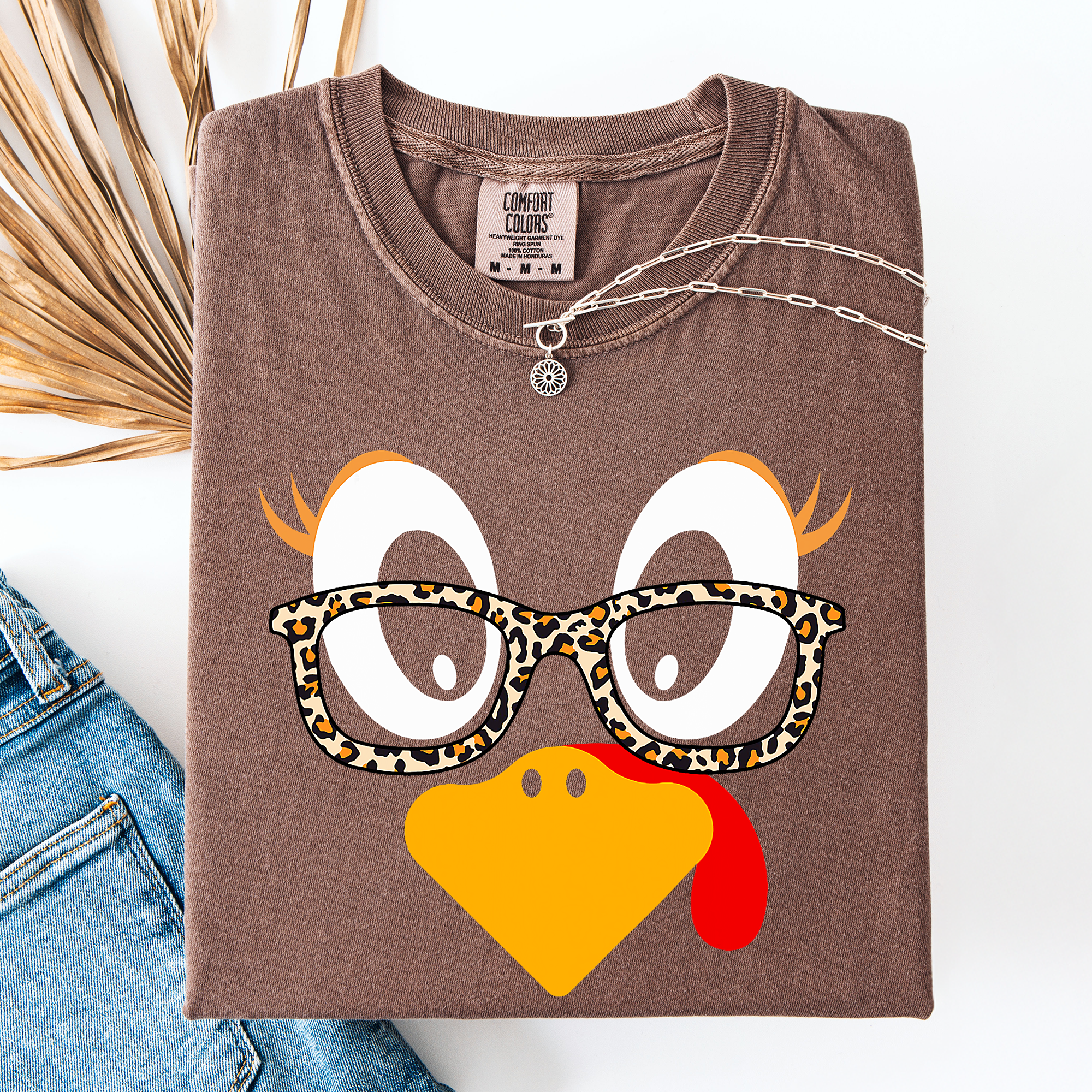 Thanksgiving Teacher Turkey Leopard Print Watercolor Design Collection Comfort Colors Tee