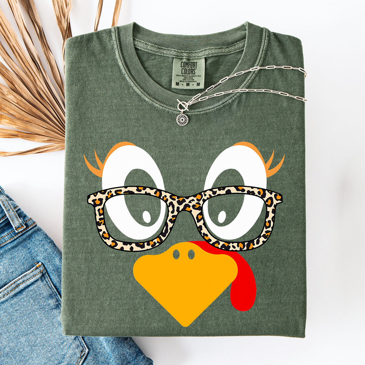 Thanksgiving Teacher Turkey Leopard Print Watercolor Design Collection Comfort Colors Tee