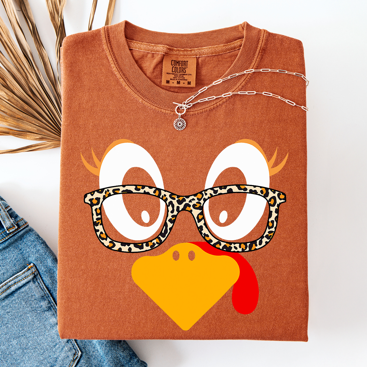 Thanksgiving Teacher Turkey Leopard Print Watercolor Design Collection Comfort Colors Tee