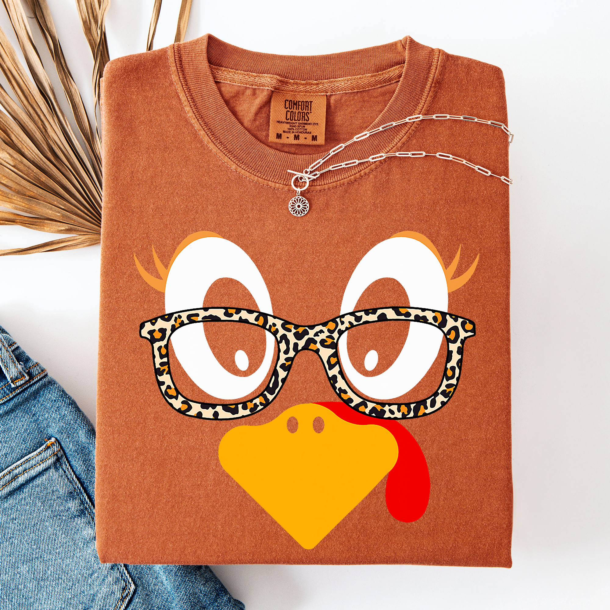 Thanksgiving Teacher Turkey Leopard Print Watercolor Design Collection Comfort Colors Tee