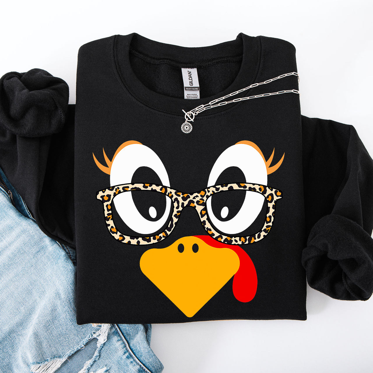 Thanksgiving Teacher Turkey Leopard Print Autumn Festive Cozy Classroom Style Sweatshirt