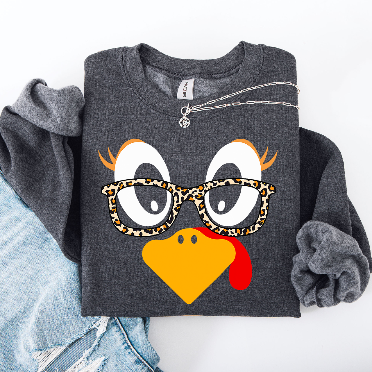 Thanksgiving Teacher Turkey Leopard Print Autumn Festive Cozy Classroom Style Sweatshirt
