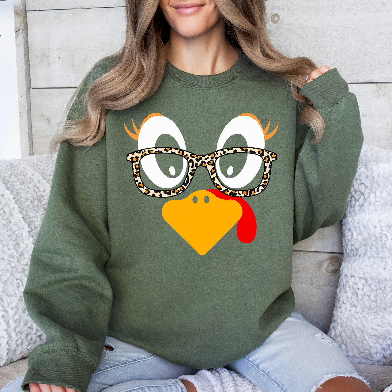 Thanksgiving Teacher Turkey Leopard Print Autumn Festive Cozy Classroom Style Sweatshirt