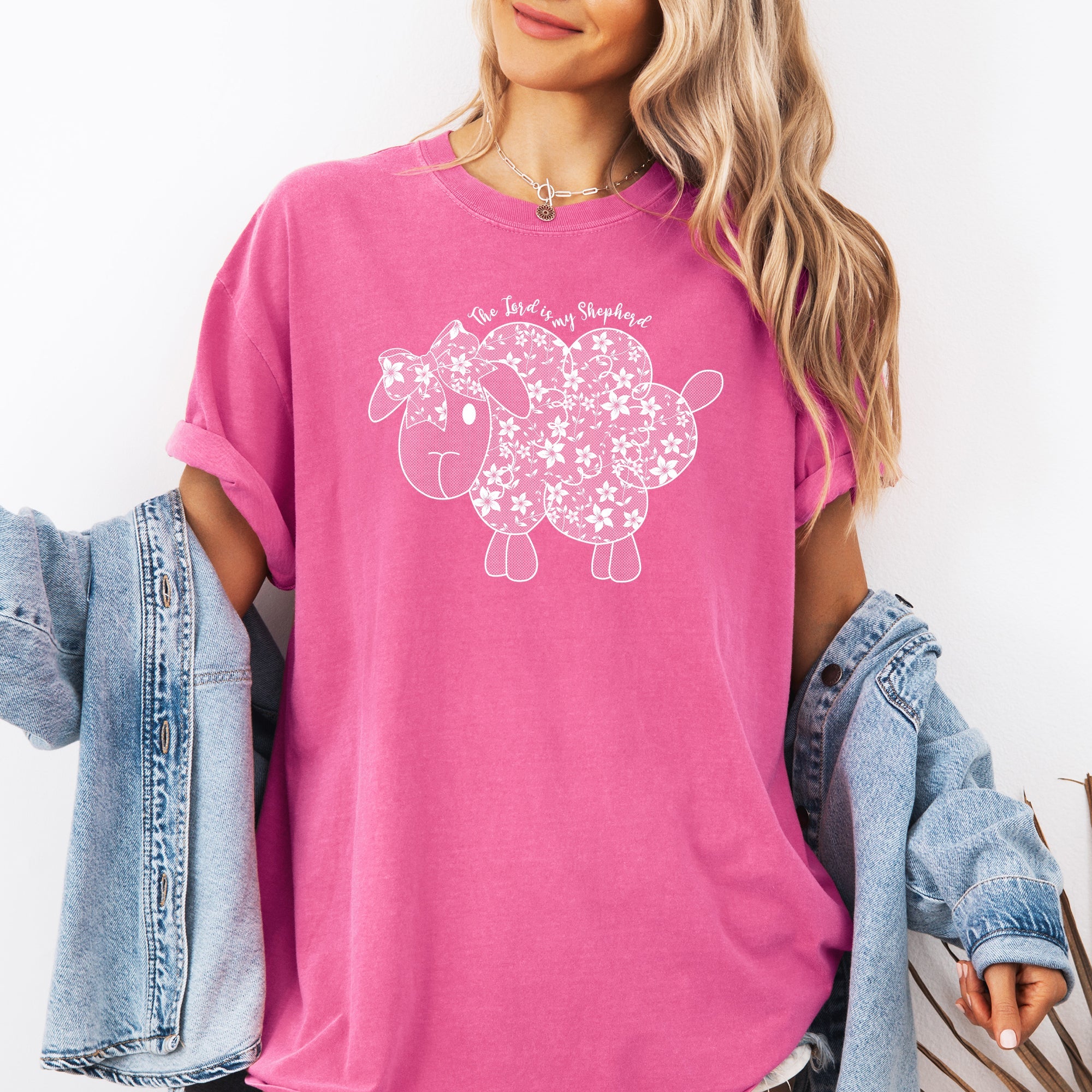 The Lord Is My Shepherd Faux Lace Sheep Christian Religious Faith Comfort Colors Tee
