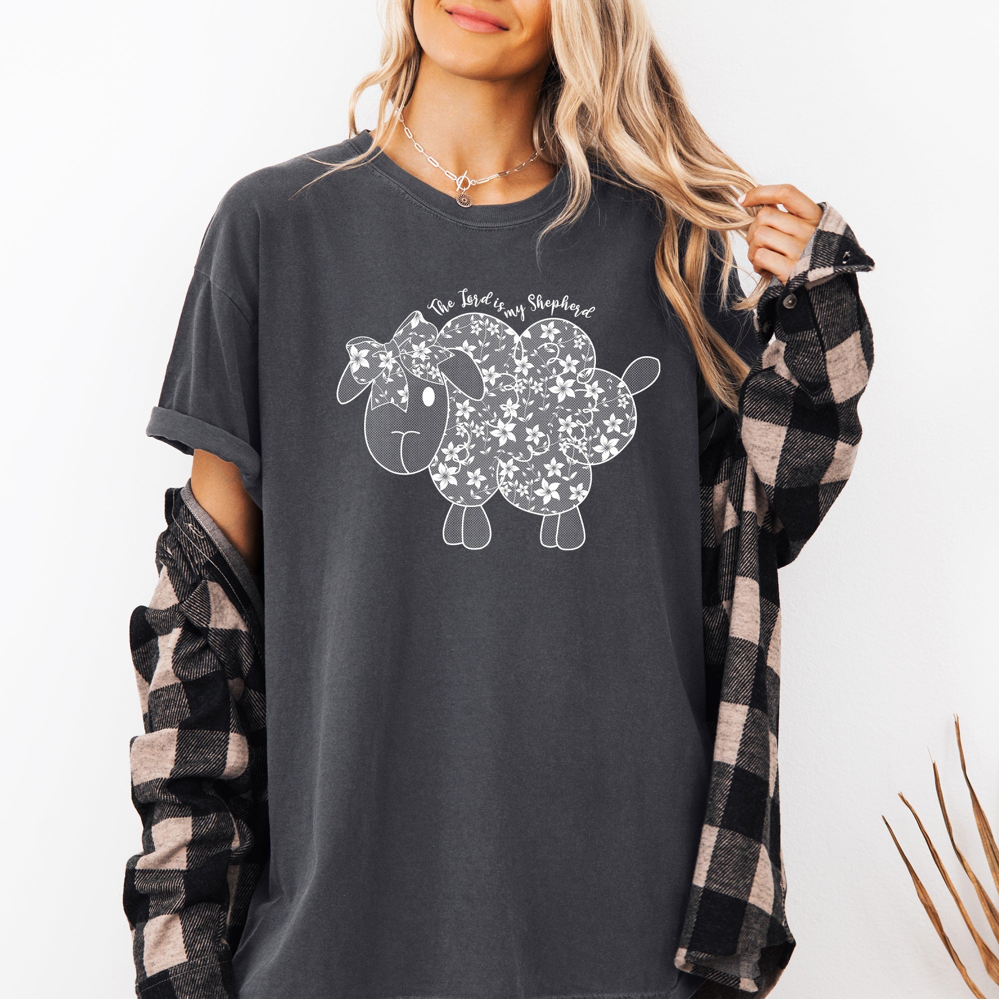 The Lord Is My Shepherd Faux Lace Sheep Christian Religious Faith Comfort Colors Tee