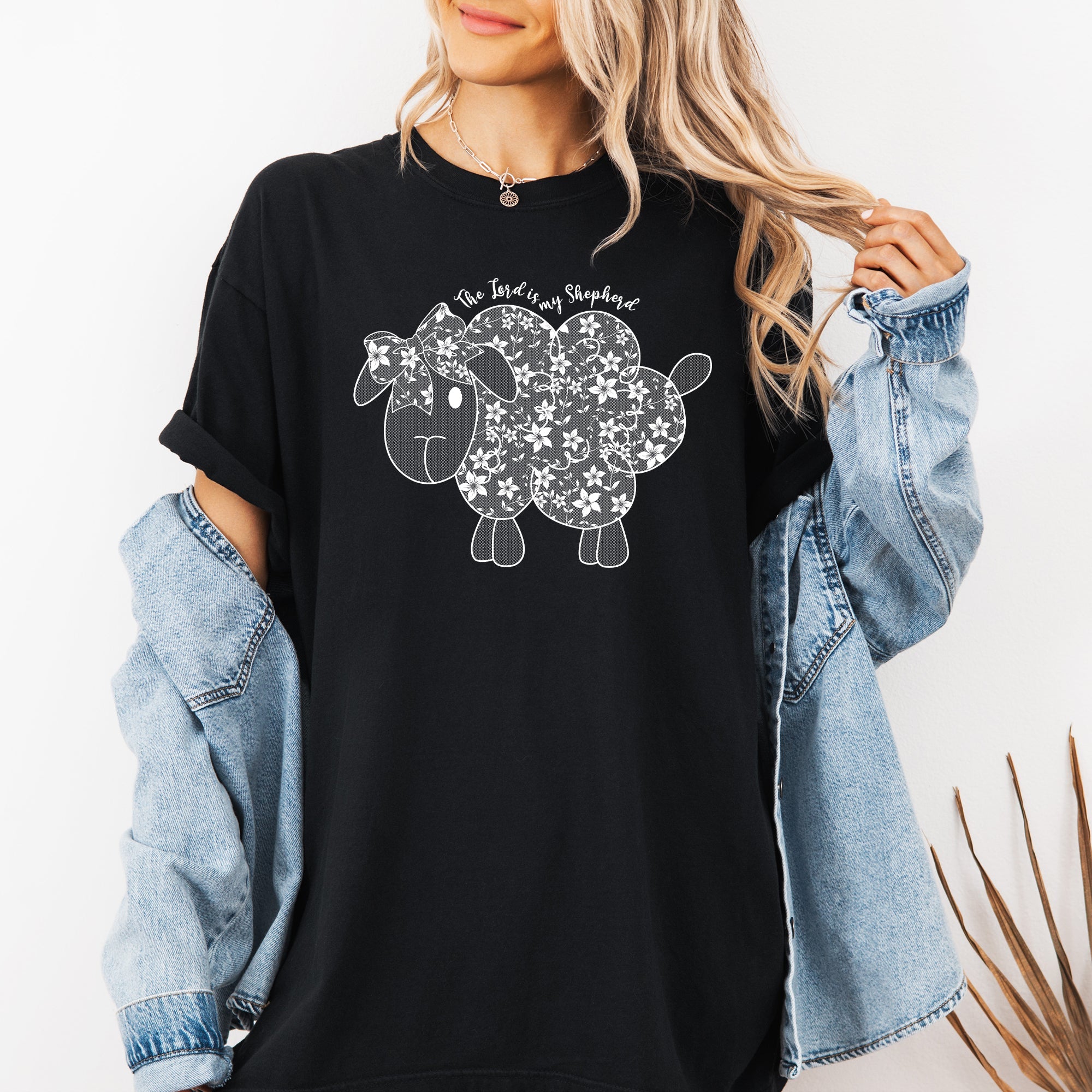 The Lord Is My Shepherd Faux Lace Sheep Christian Religious Faith Comfort Colors Tee