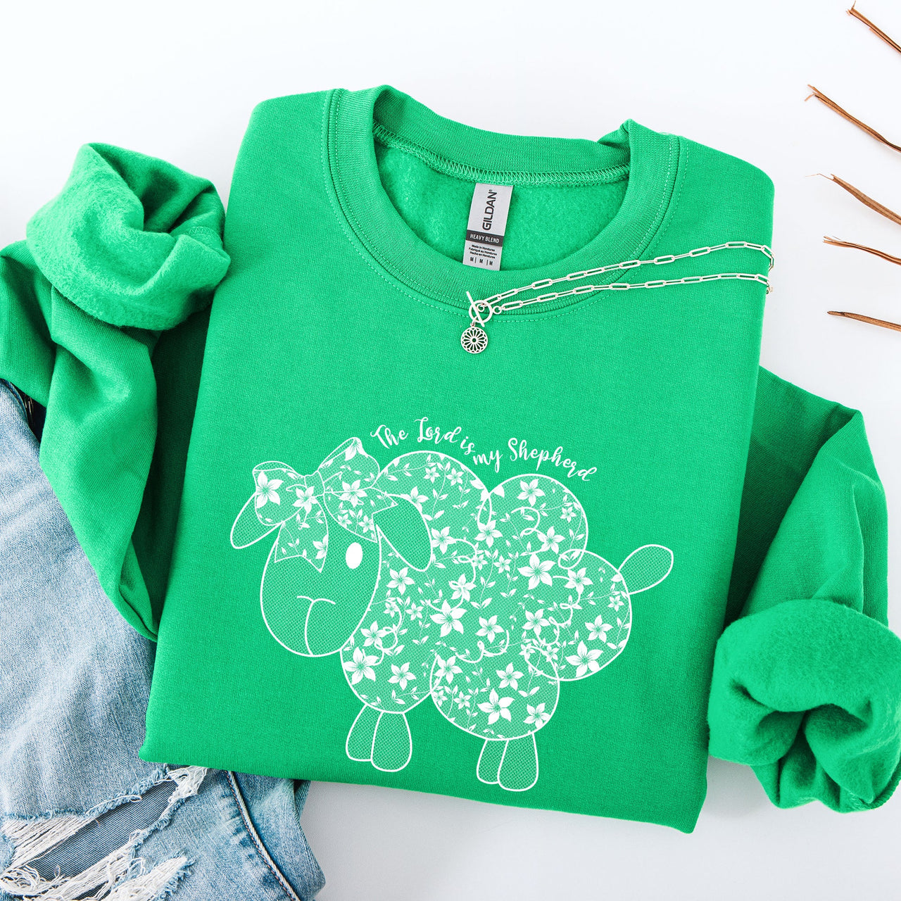 The Lord Is My Shepherd Faux Lace Sheep Christian Faith Religious Prayerful Sweatshirt