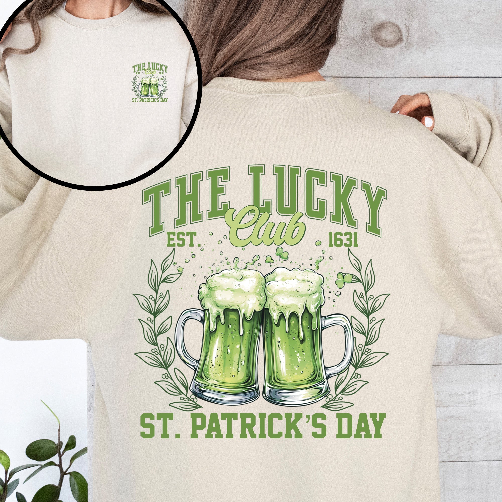 The Lucky Club Drinking Beer St Patrick's Day Shamrock Clover Leprechaun Sweatshirt