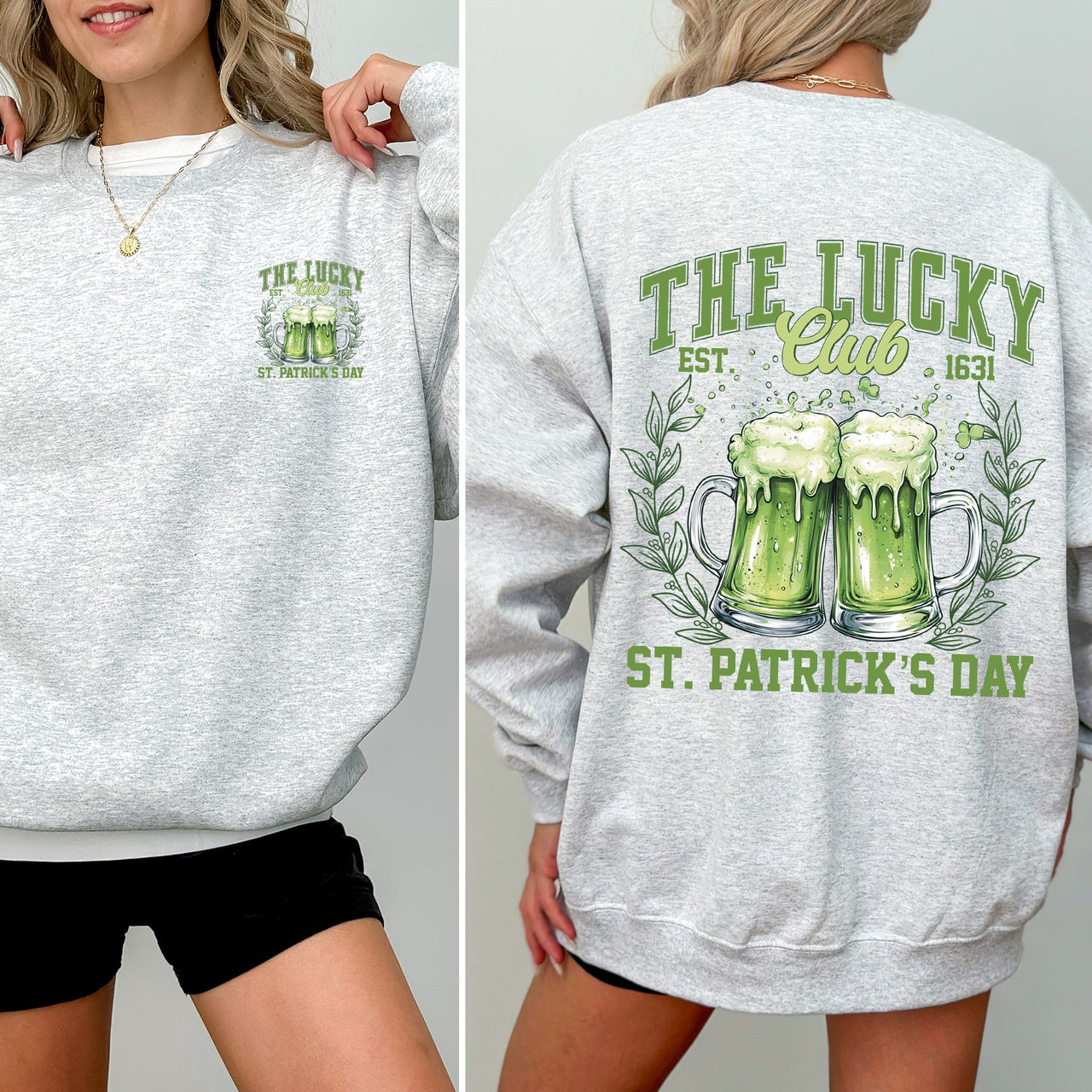 The Lucky Club Drinking Beer St Patrick's Day Shamrock Clover Leprechaun Sweatshirt