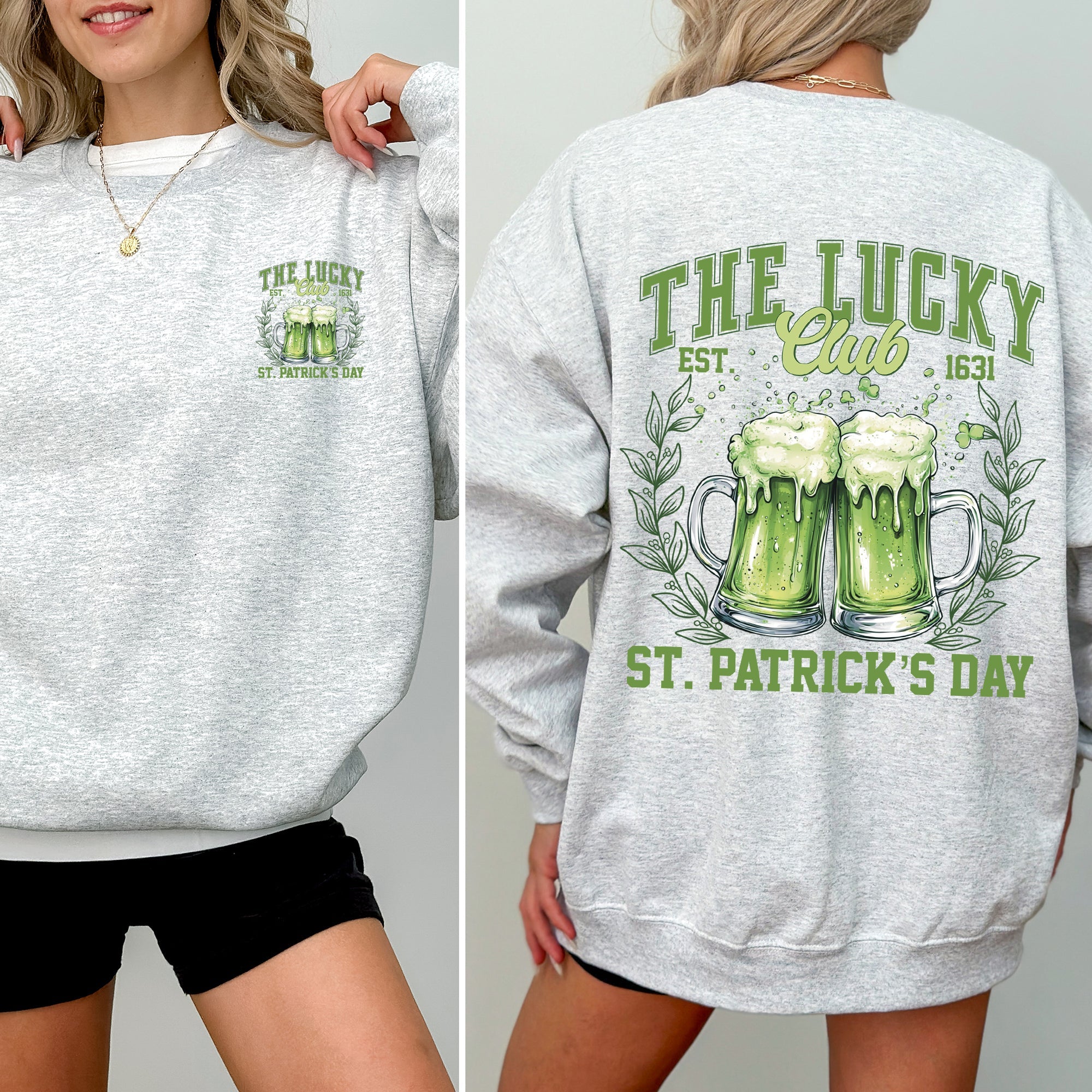The Lucky Club Drinking Beer St Patrick's Day Shamrock Clover Leprechaun Sweatshirt
