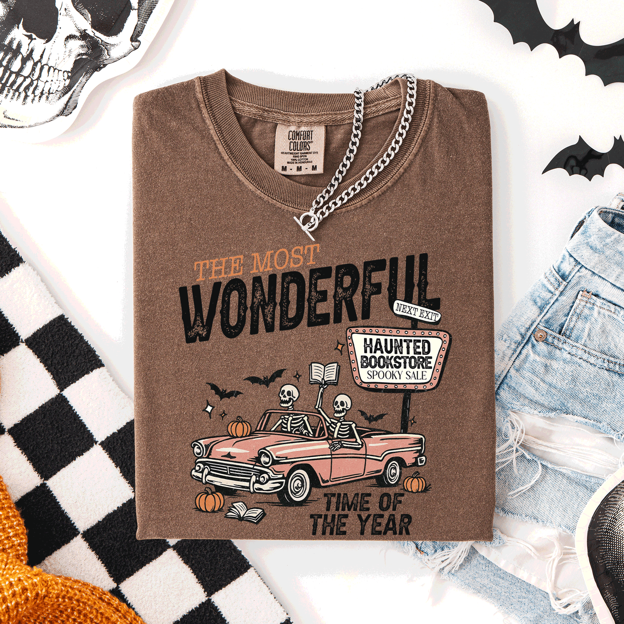 The Most Wonderful Time Of The Year Reading Skeleton Halloween Haunted Library Comfort Colors Tee