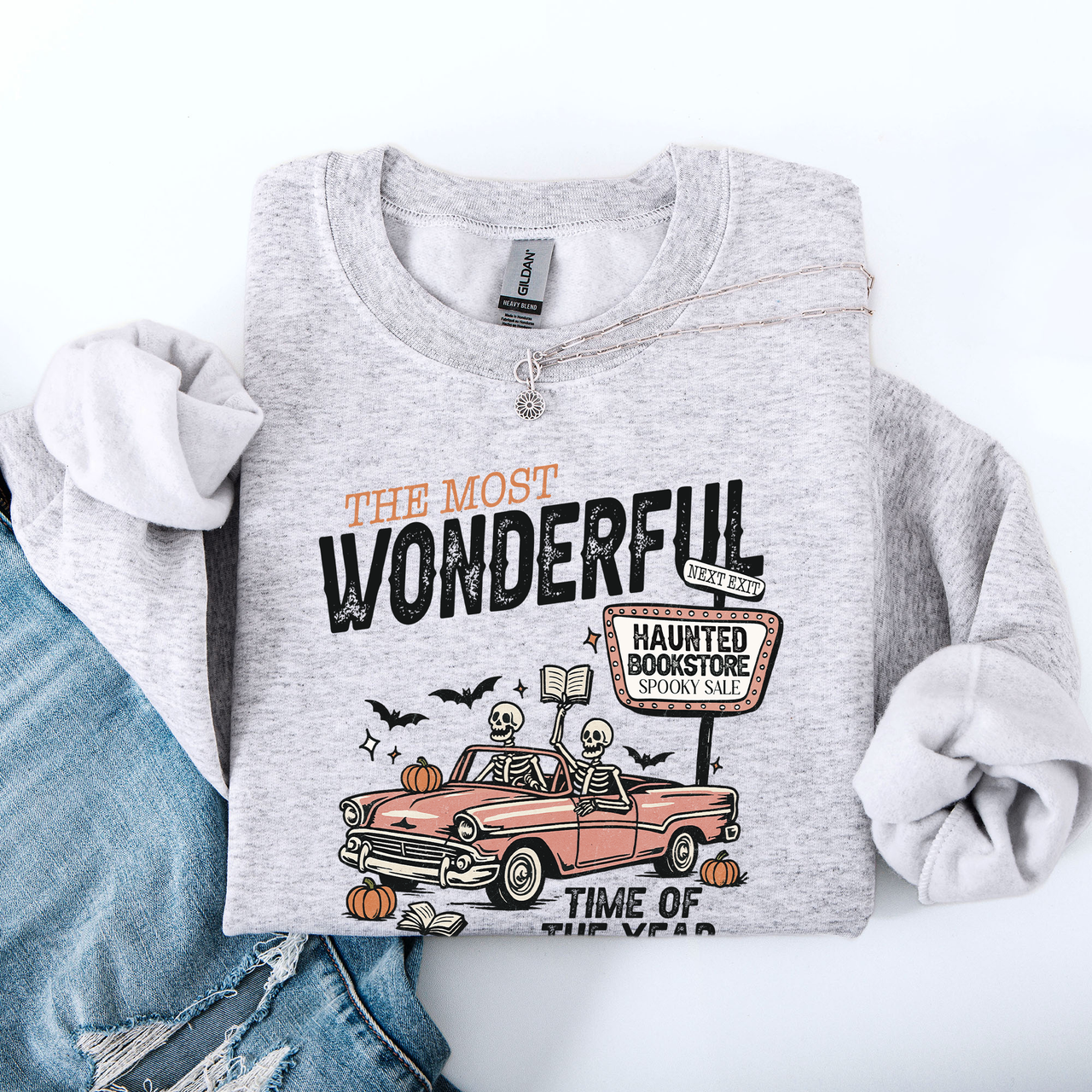 The Most Wonderful Time Of The Year Reading Skeleton Halloween Haunted Library Sweatshirt