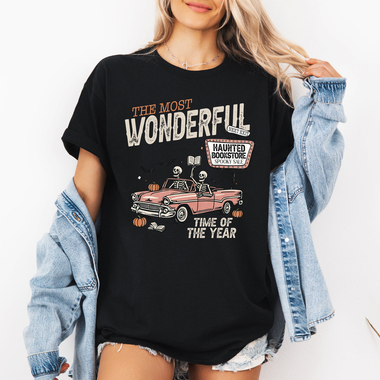 The Most Wonderful Time Of The Year Reading Skeleton Halloween Haunted Library Graphic Tee