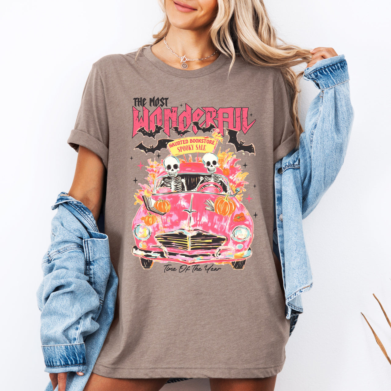 The Most Wonderful Time Of The Year Reading Skeletons Spooky Halloween Graphic Tee