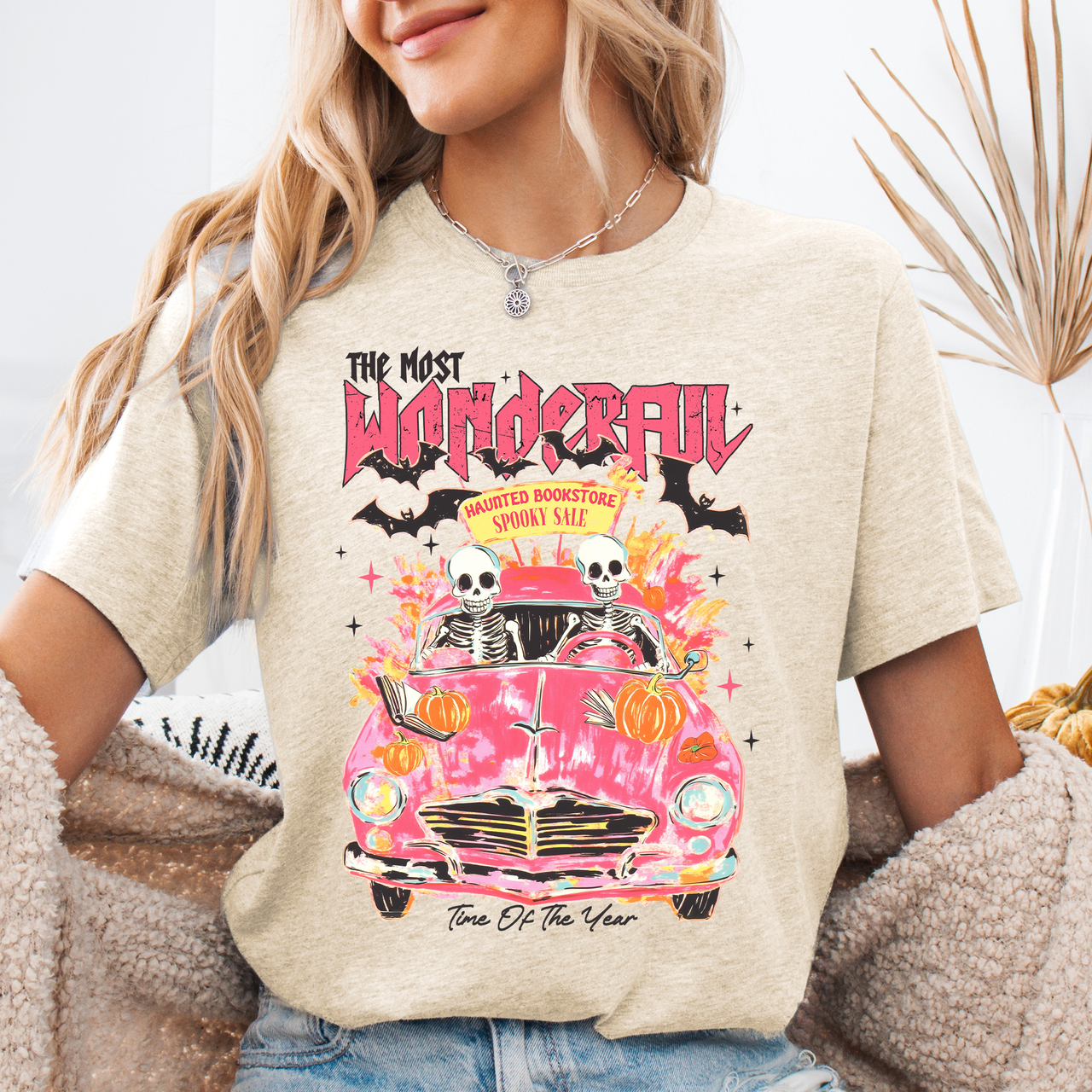 The Most Wonderful Time Of The Year Reading Skeletons Spooky Halloween Graphic Tee