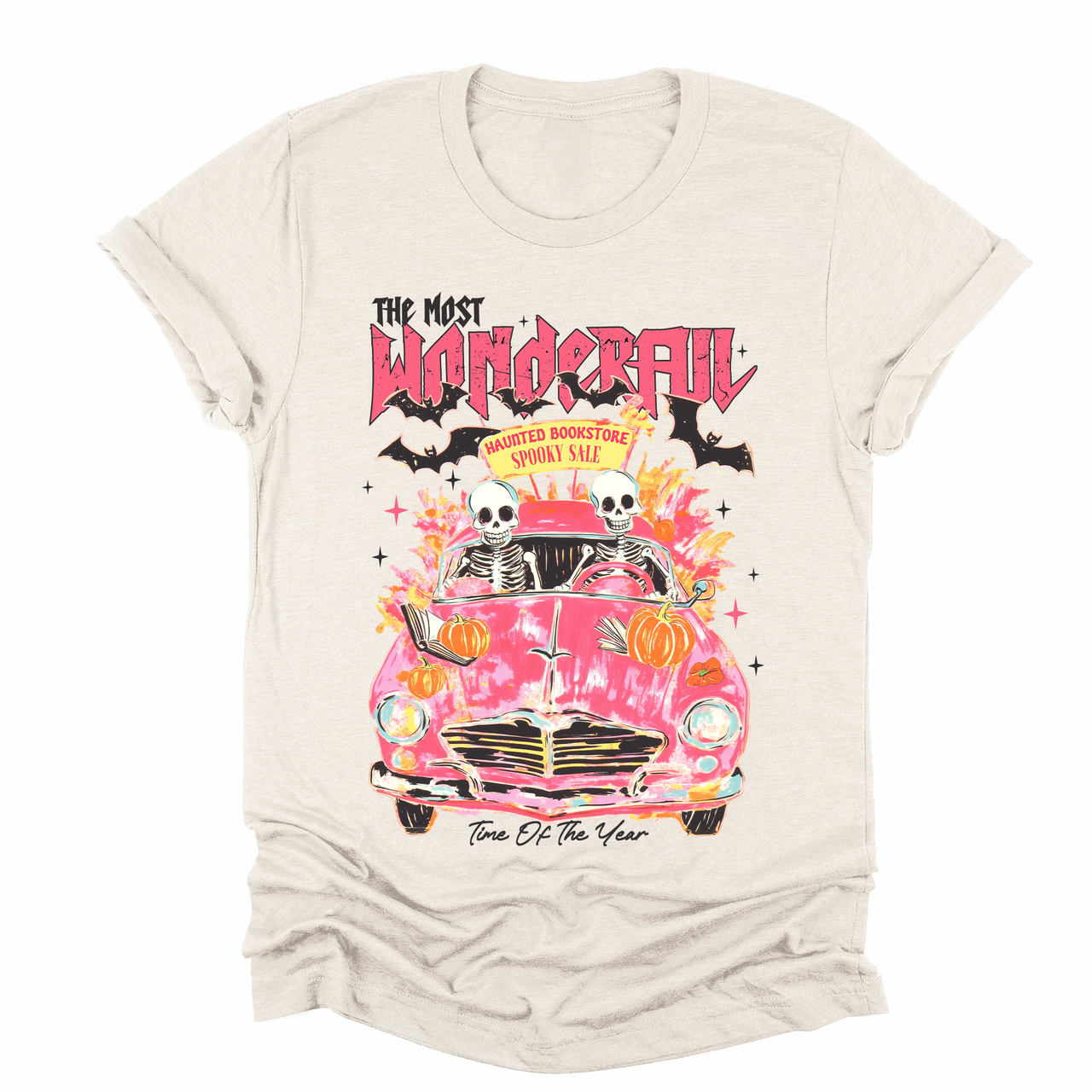 The Most Wonderful Time Of The Year Reading Skeletons Spooky Halloween Graphic Tee