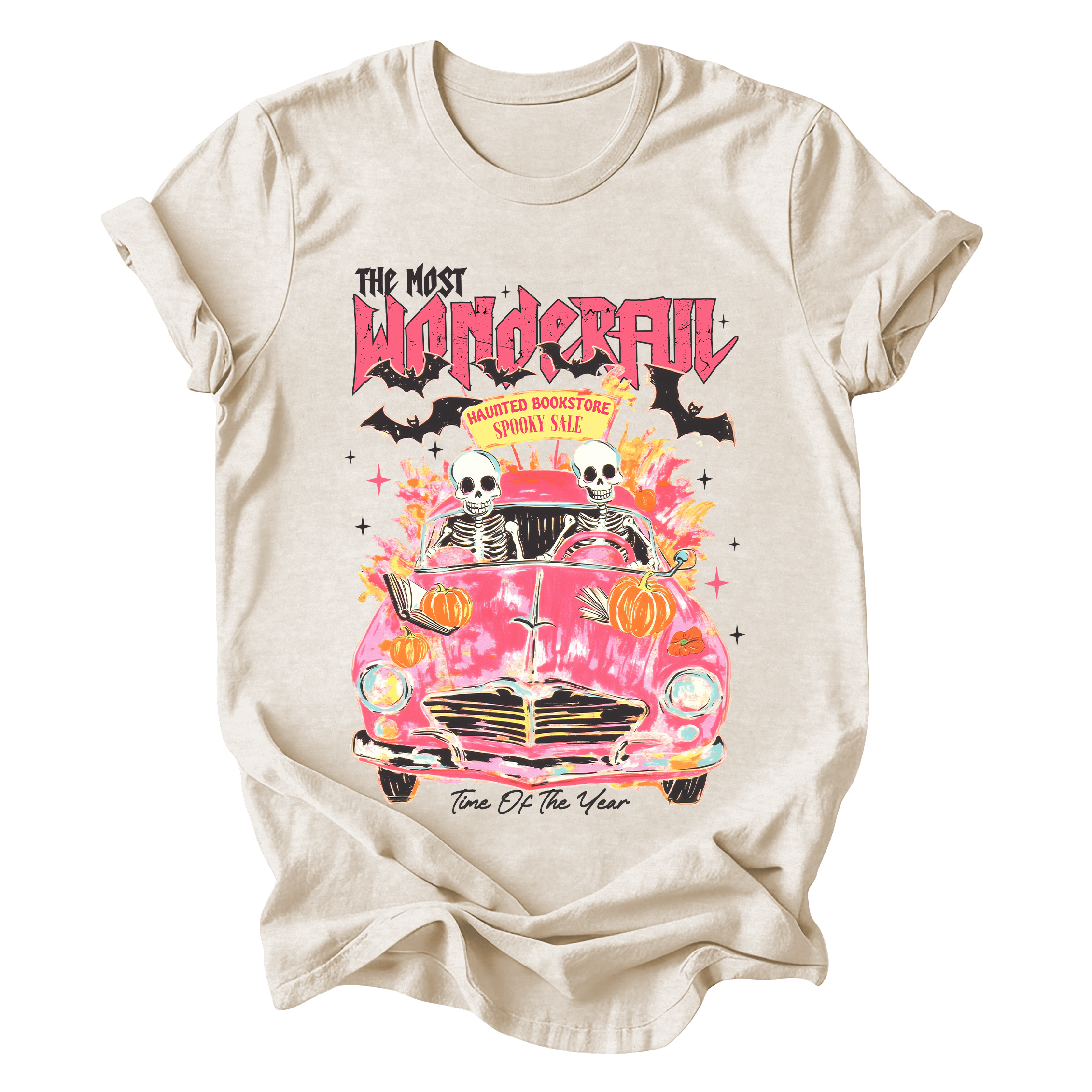 The Most Wonderful Time Of The Year Reading Skeletons Spooky Halloween Graphic Tee