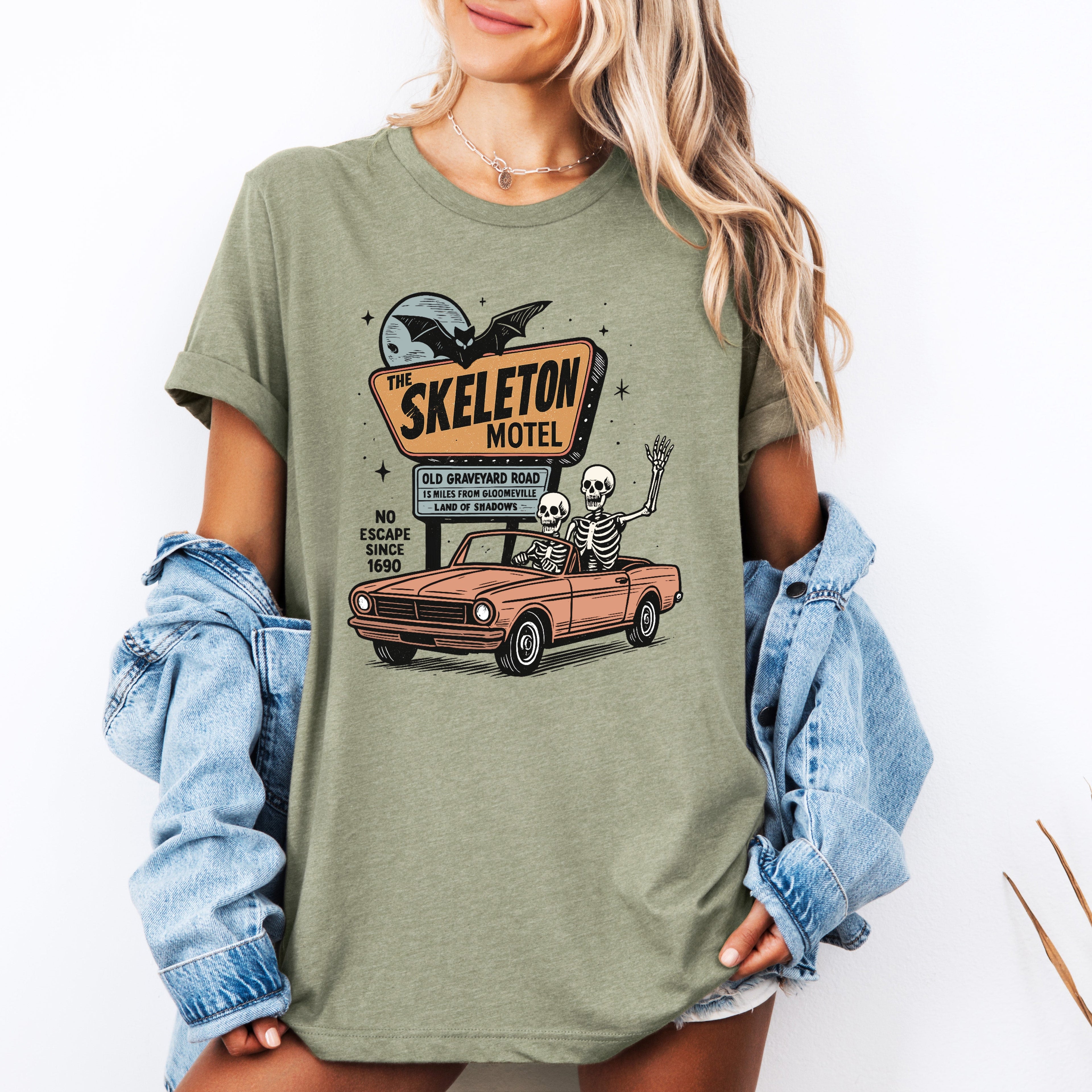 The Skeleton Motel Spooky Halloween Scene With Haunting Motel Vibes Limited Edition Collectible Print Graphic Tee