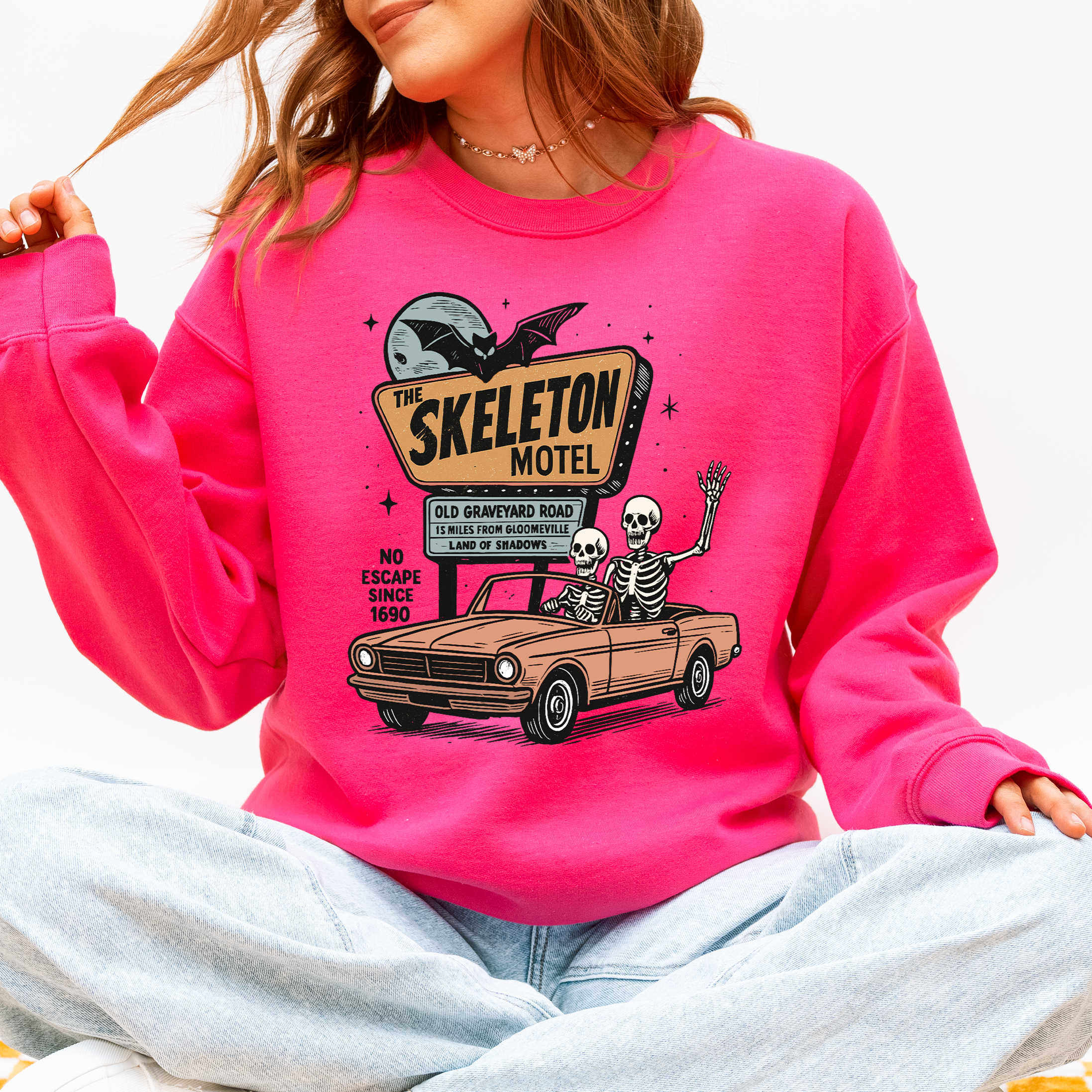 The Skeleton Motel Spooky Halloween Sweatshirt