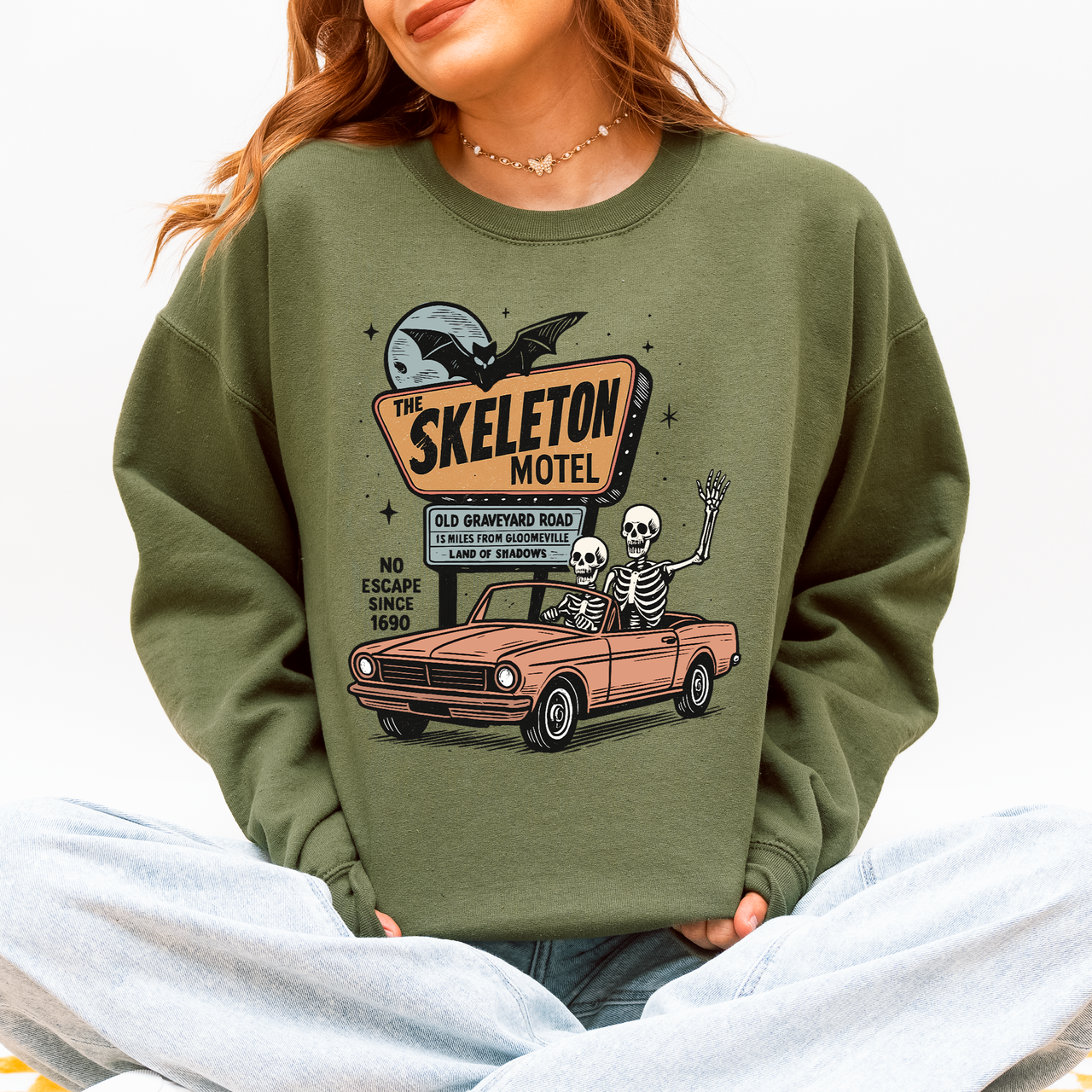 The Skeleton Motel Spooky Halloween Sweatshirt