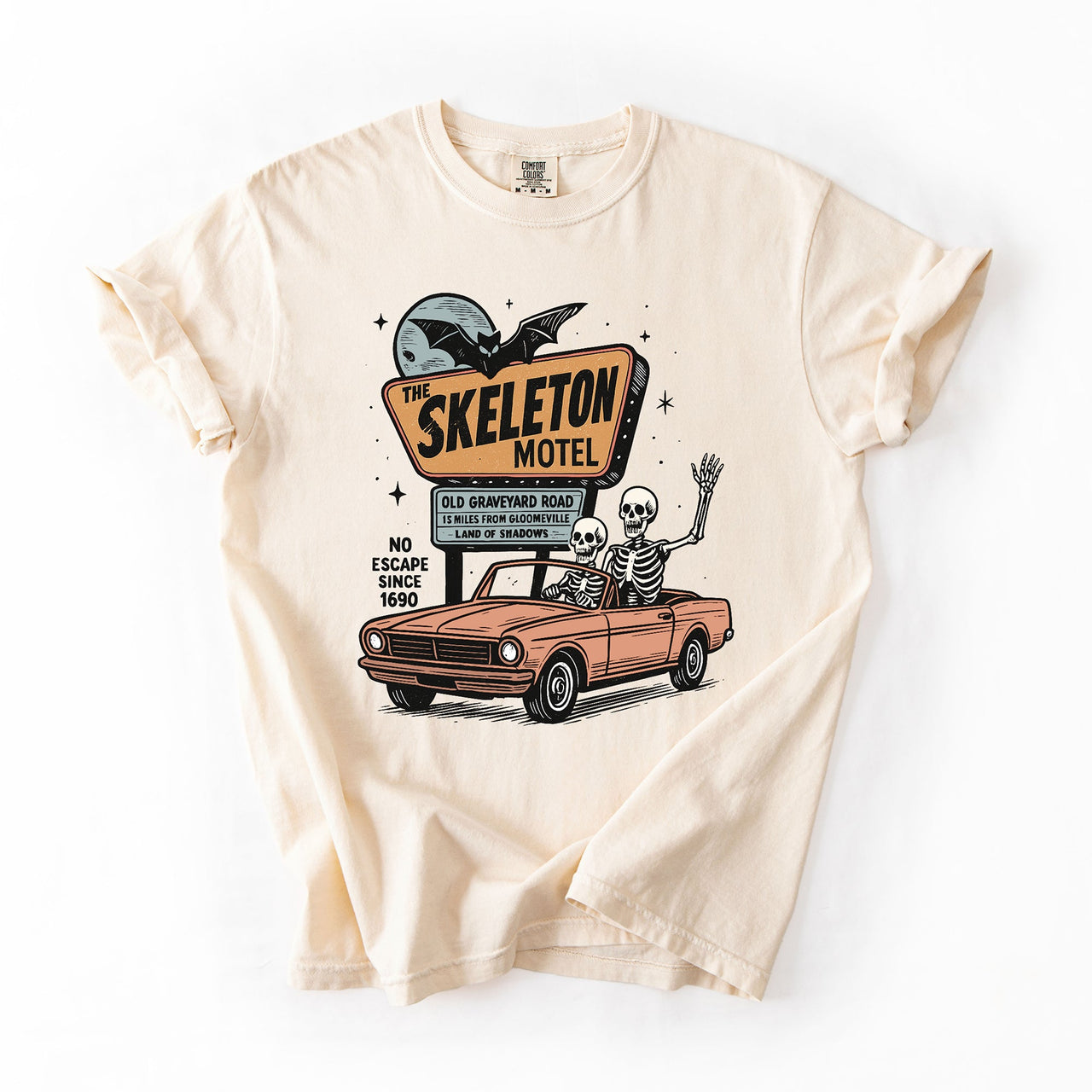 The Skeleton Motel Reading Skeletons Spooky Halloween Graphic Comfort Colors Tee