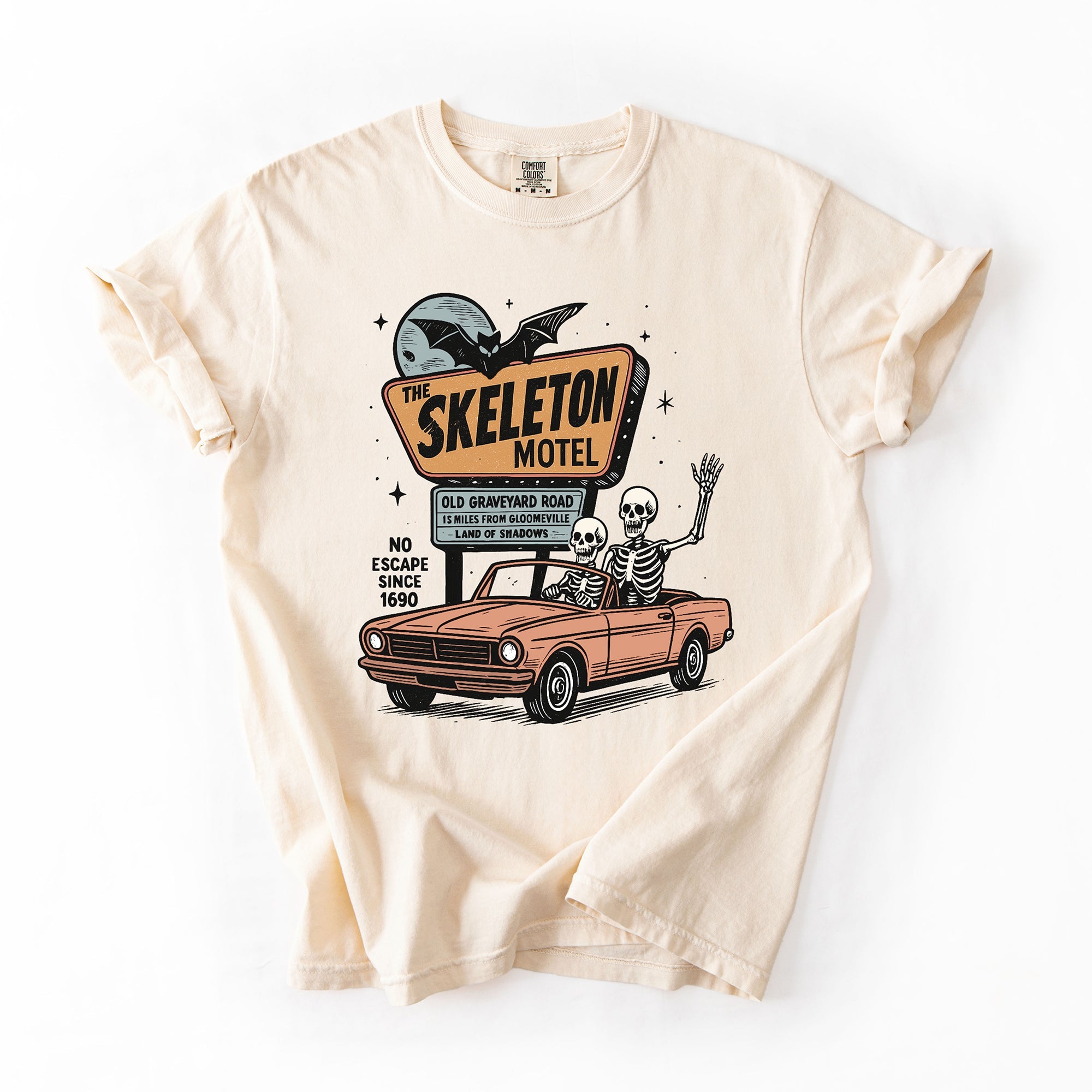 The Skeleton Motel Reading Skeletons Spooky Halloween Graphic Comfort Colors Tee