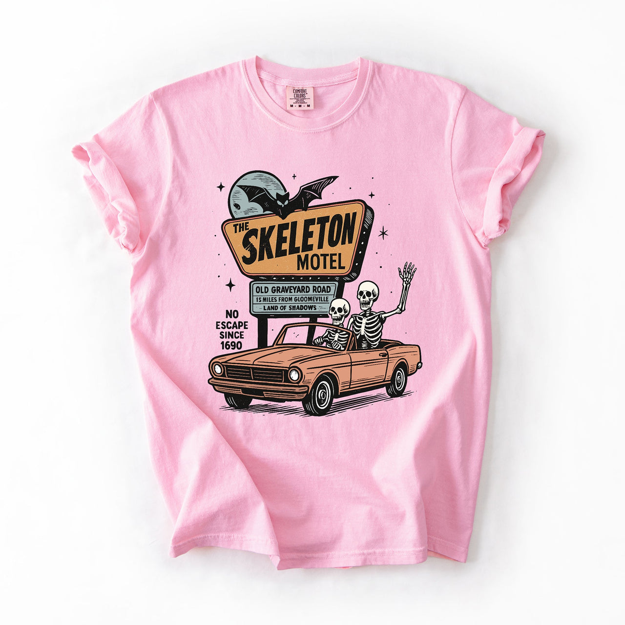 The Skeleton Motel Reading Skeletons Spooky Halloween Graphic Comfort Colors Tee