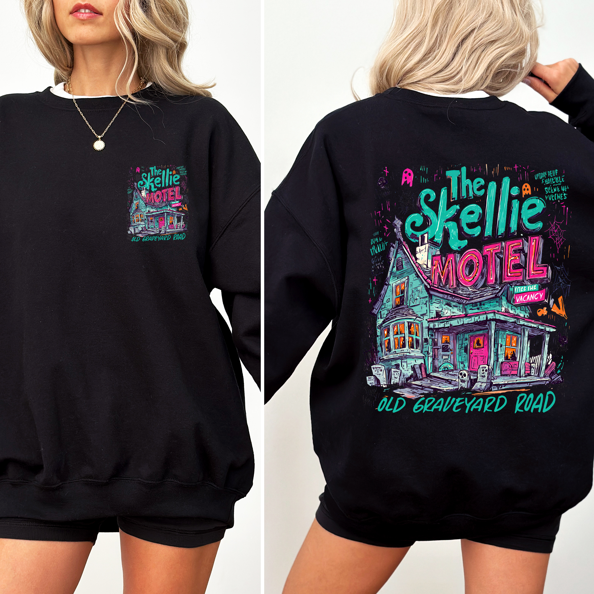 The Skellie Motel Halloween Front And Back Spooky Witches Limited Edition Sweatshirt