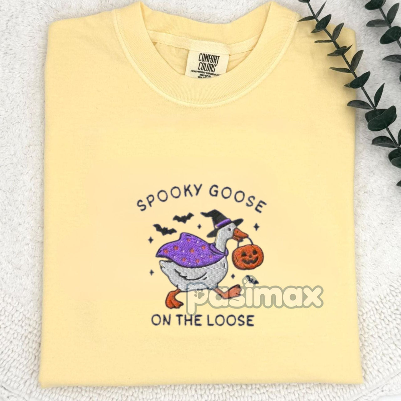 The Ghostly Goose Embroidered Comfort Colors® T-Shirt – Quirky Halloween Goose Tee