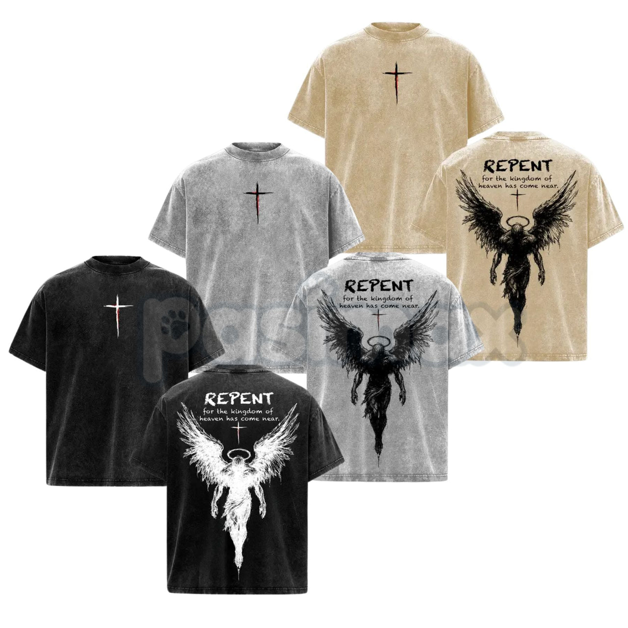 The Kingdom Mandate: Repent Vintage Washed Tee – Heavy Cotton Christian Streetwear, Gospel Angel Wings Shirt