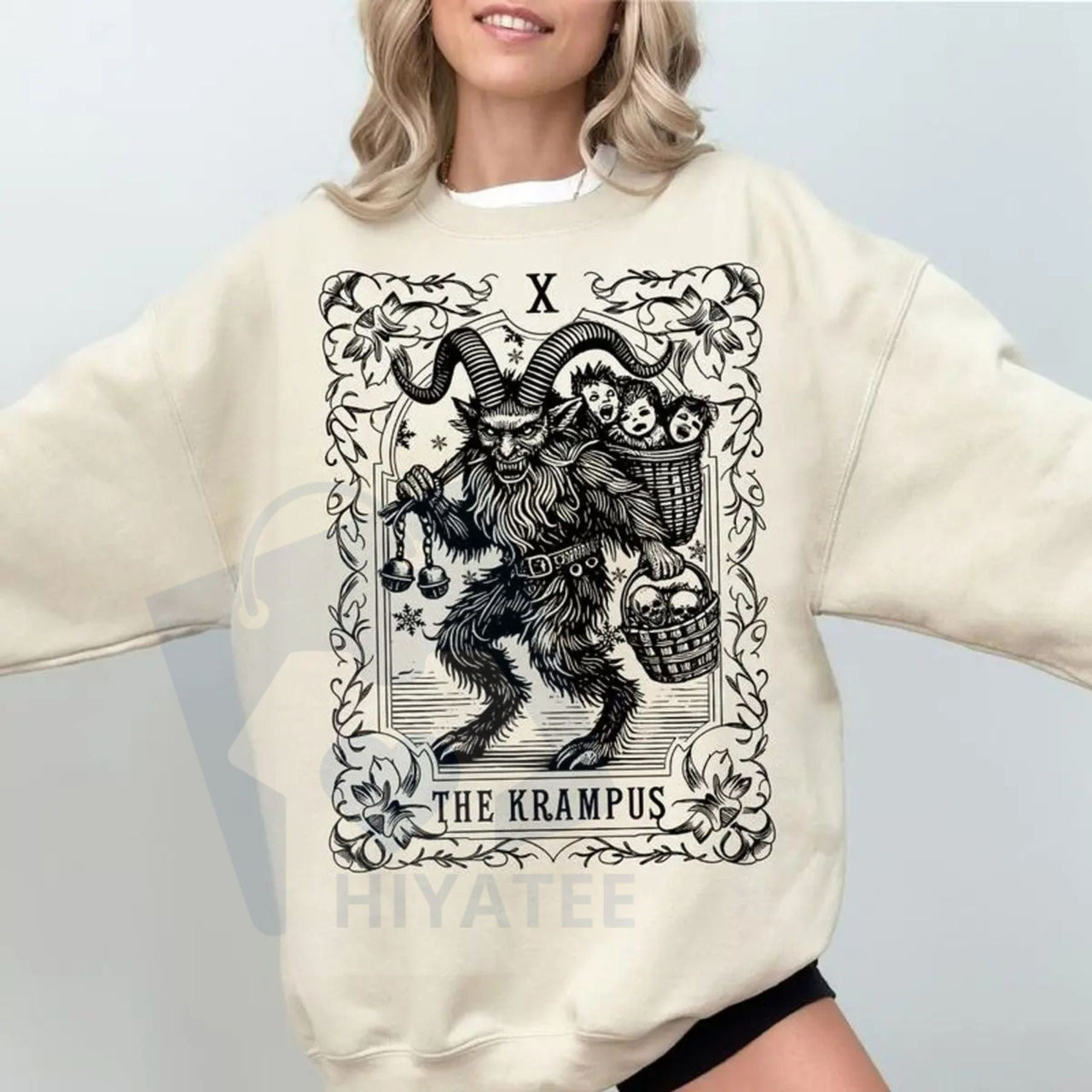 The Krampus Tarot Card Goth Christmas Sweatshirt: Scary Horror Spooky Xmas Krampus Shirt, Dark Xmas Humor Pullover Tee