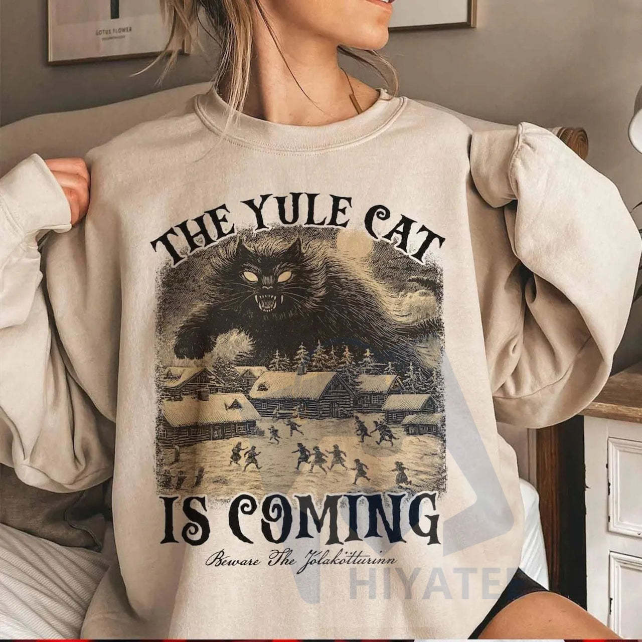 The Yule Cat Is Coming Sweatshirt: Gothic Christmas, Iceland Folklore, Pagan Gift, Folklore Shirt, Winter Solstice Apparel